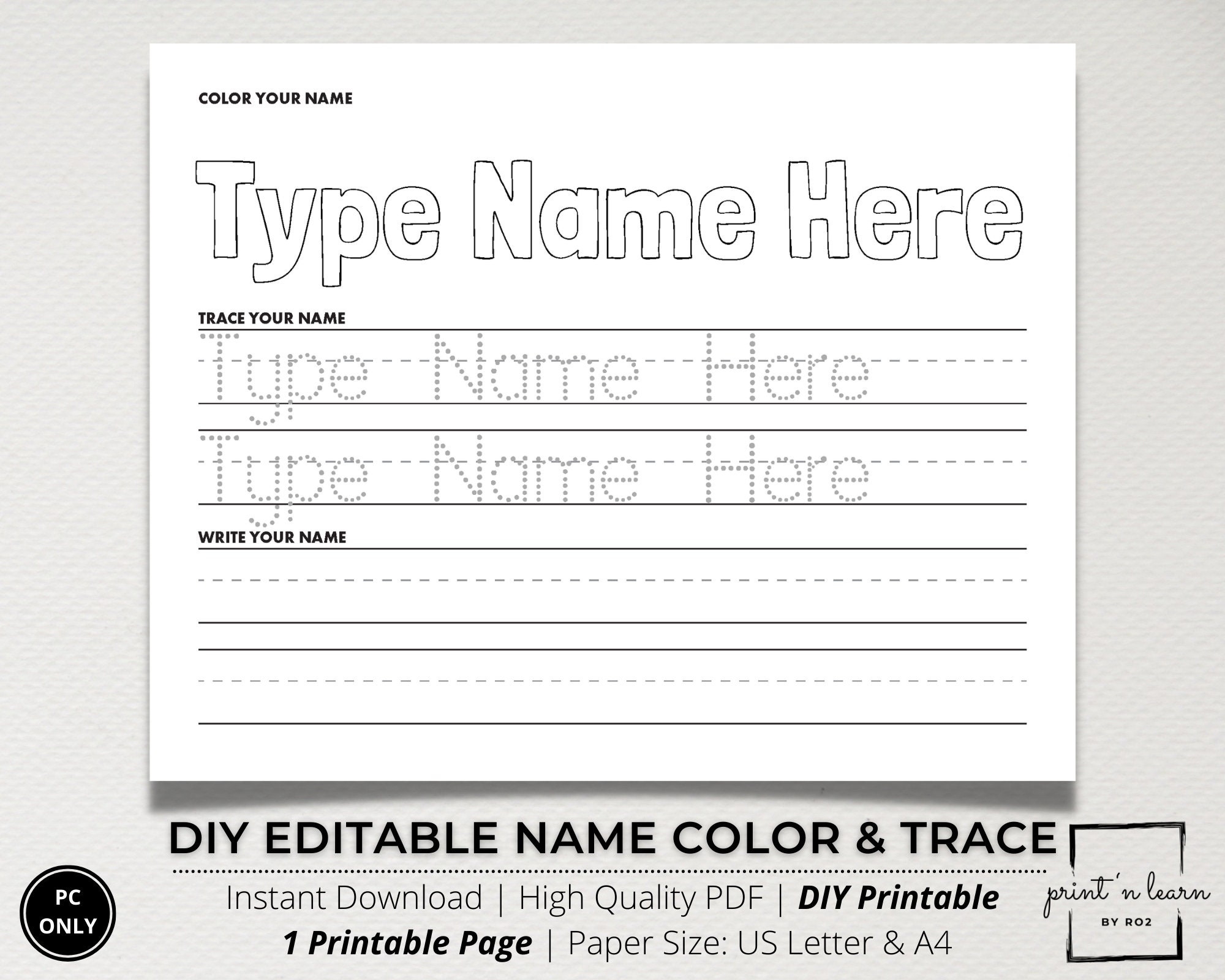 Custom Name Tracing Sheet Handwriting Practice Name Writing Name Worksheet Editable Name Tracing Name Trace Worksheet Londrina DIY Etsy