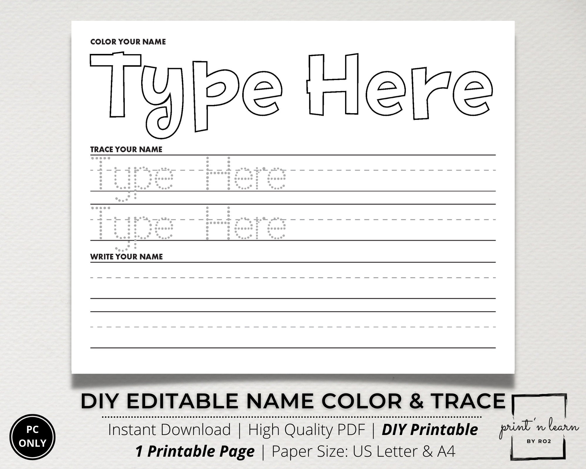 Custom Name Tracing Sheet Handwriting Practice Name Writing Name Worksheet Editable Name Tracing Name Trace Worksheet Printable DIY Etsy Denmark