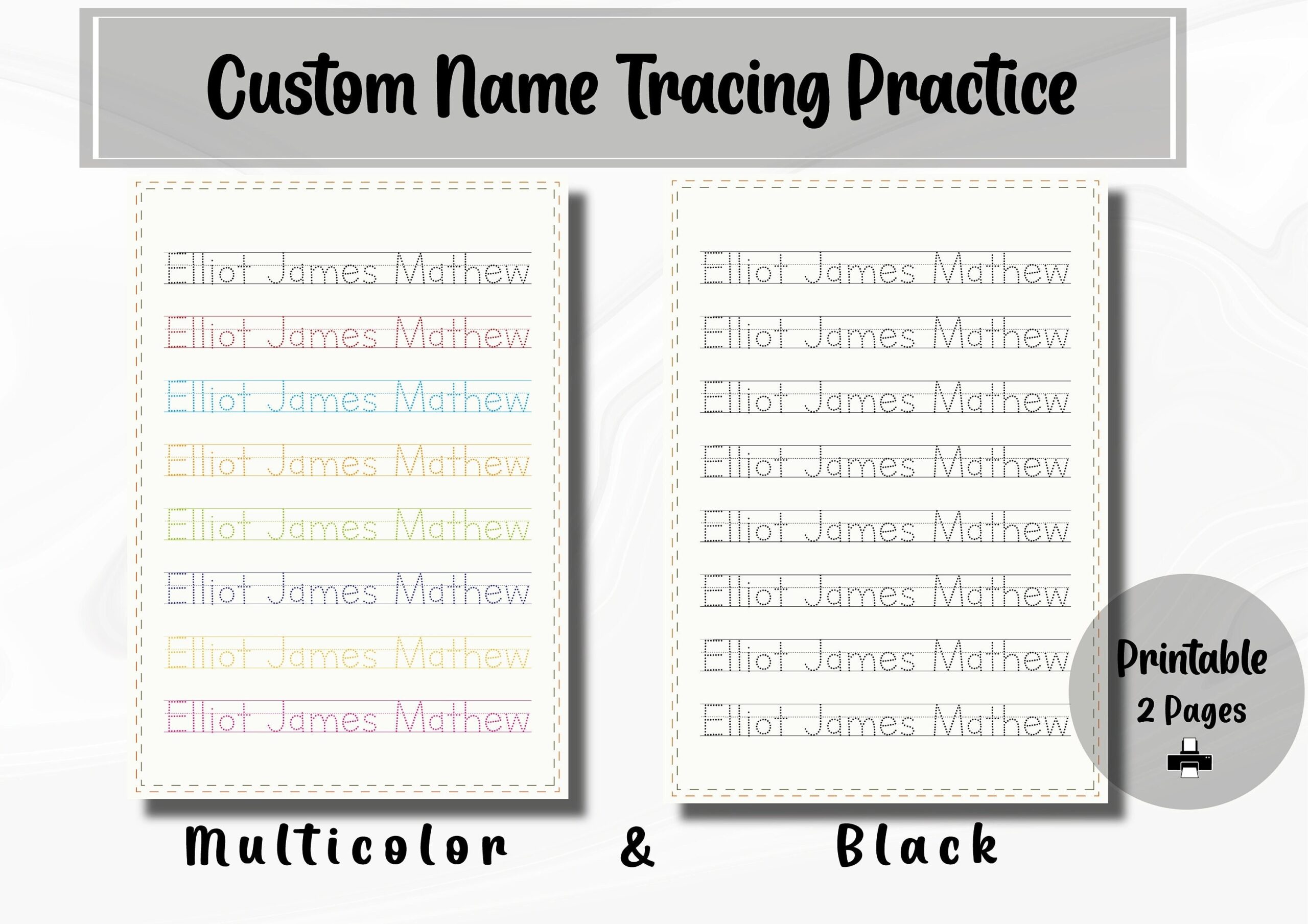 Custom Name Tracing Worksheet Preschool Handwriting Practice digital Download Etsy