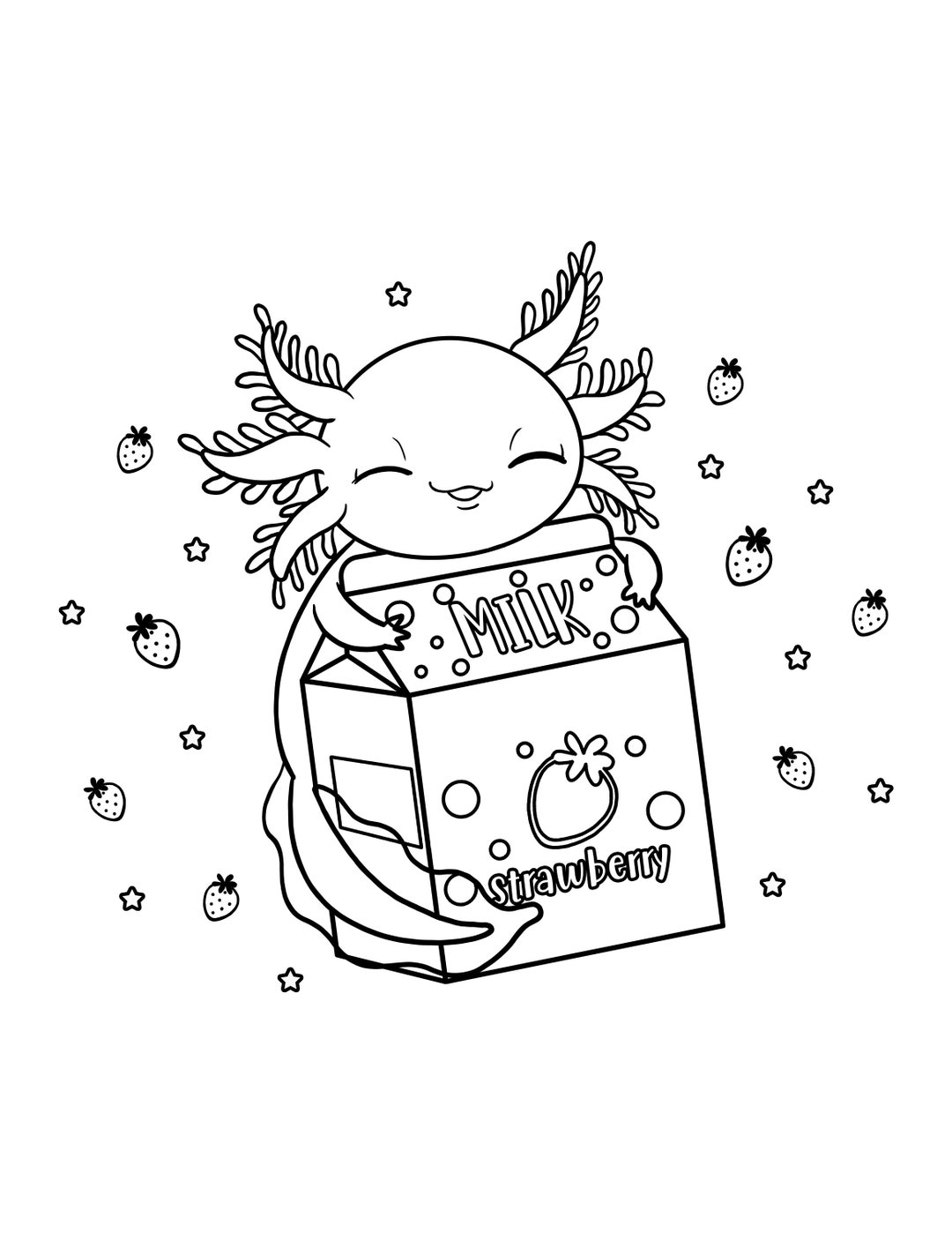 Cute Axolotl Coloring Page Digital Download Axolotls Kawaii Kids Printable Etsy Israel