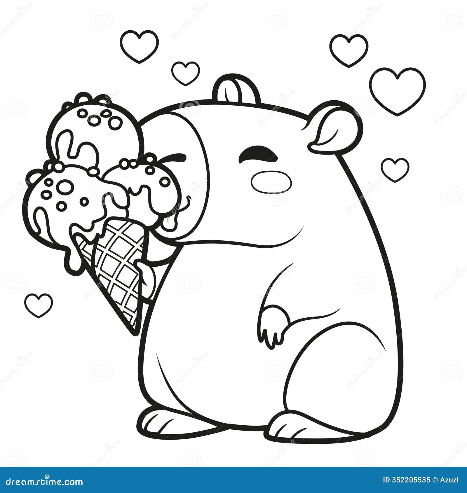 Cute Cartoon Capybara Eating Ice Cream Outlined For Coloring Page On White Stock Vector Illustration Of Cute Baby 352205535