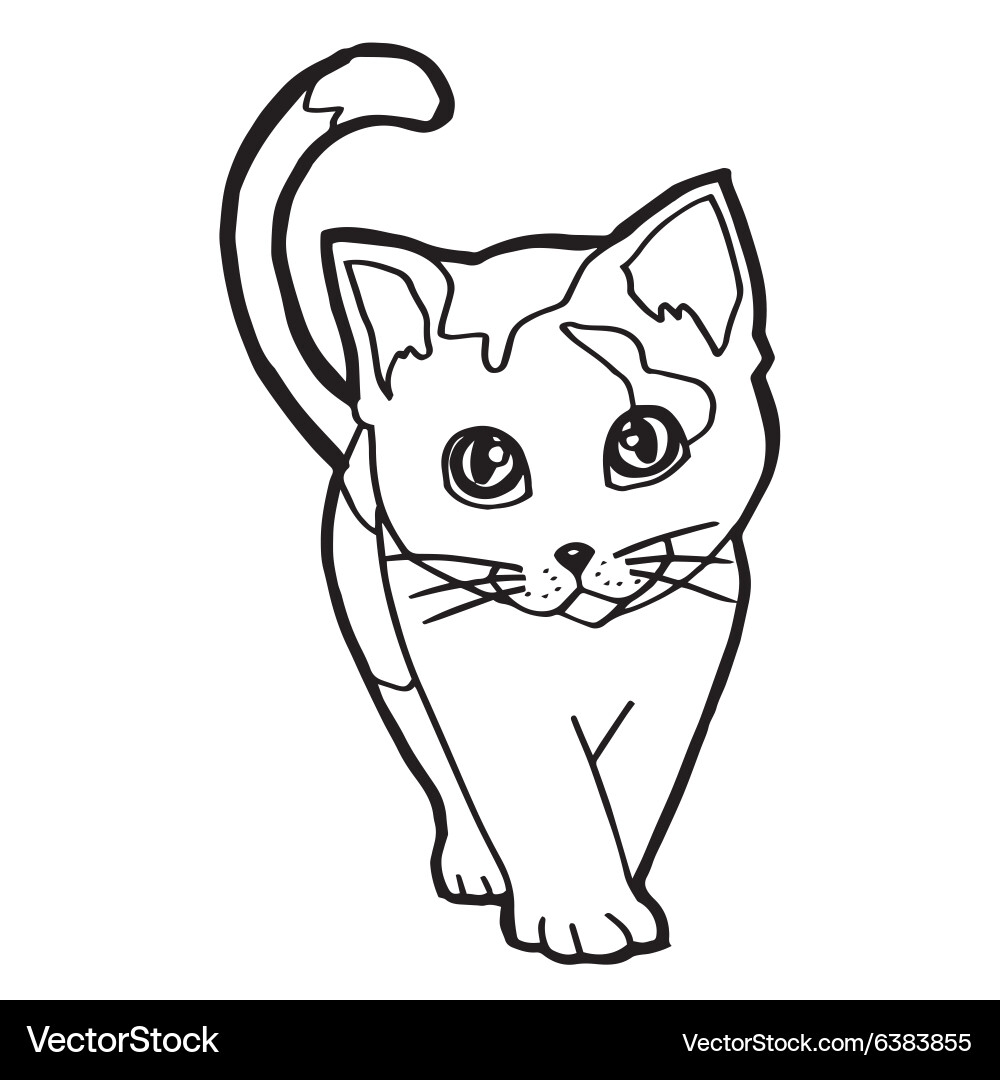 Cute Cartoon Cat Coloring Page Royalty Free Vector VectorStock