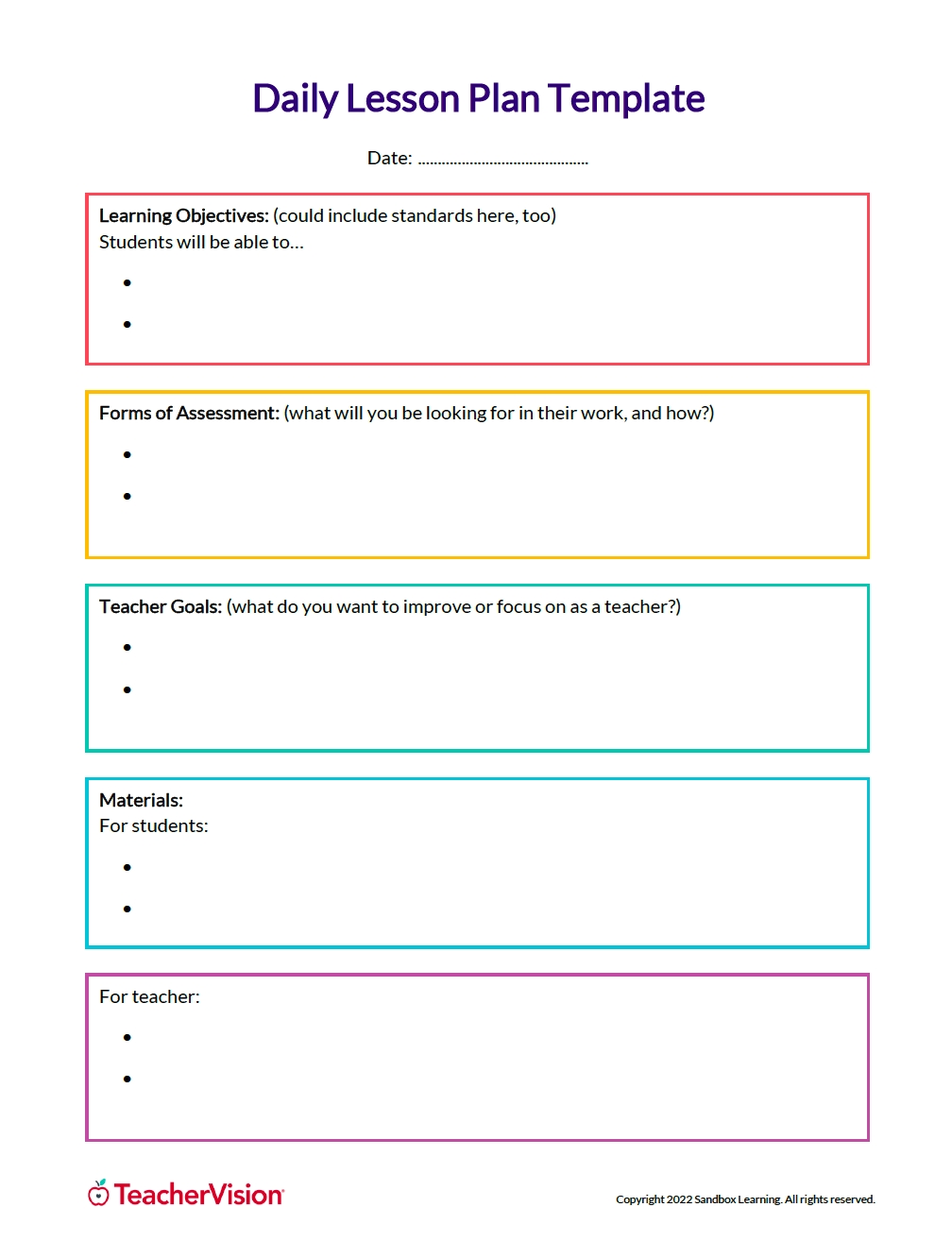 Daily Lesson Planning Organizer TeacherVision