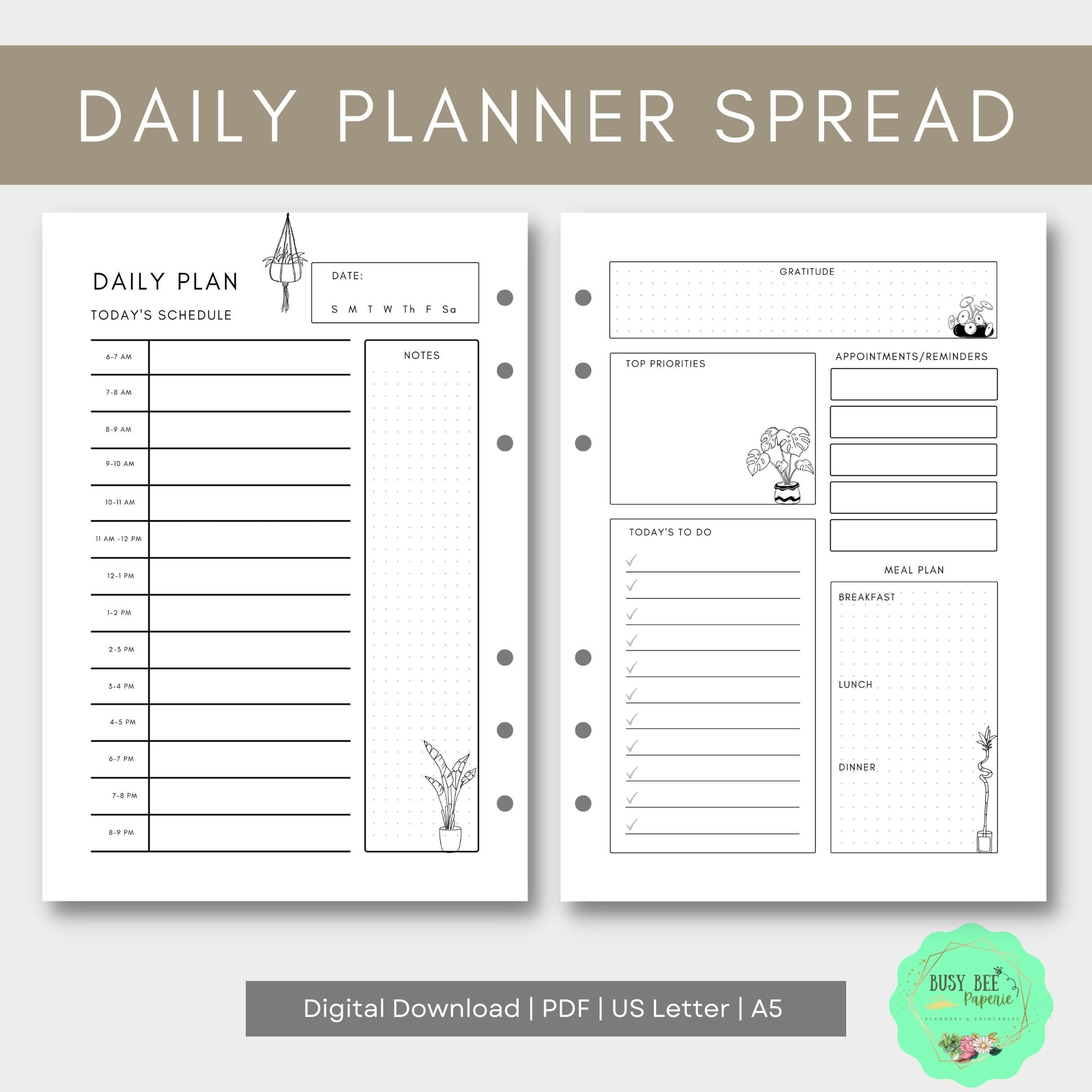 Daily Planner 2 Page Spread Life Organizing Planner Printable Easy Print Instant Download Pdf Life Agenda Planner Insert Etsy