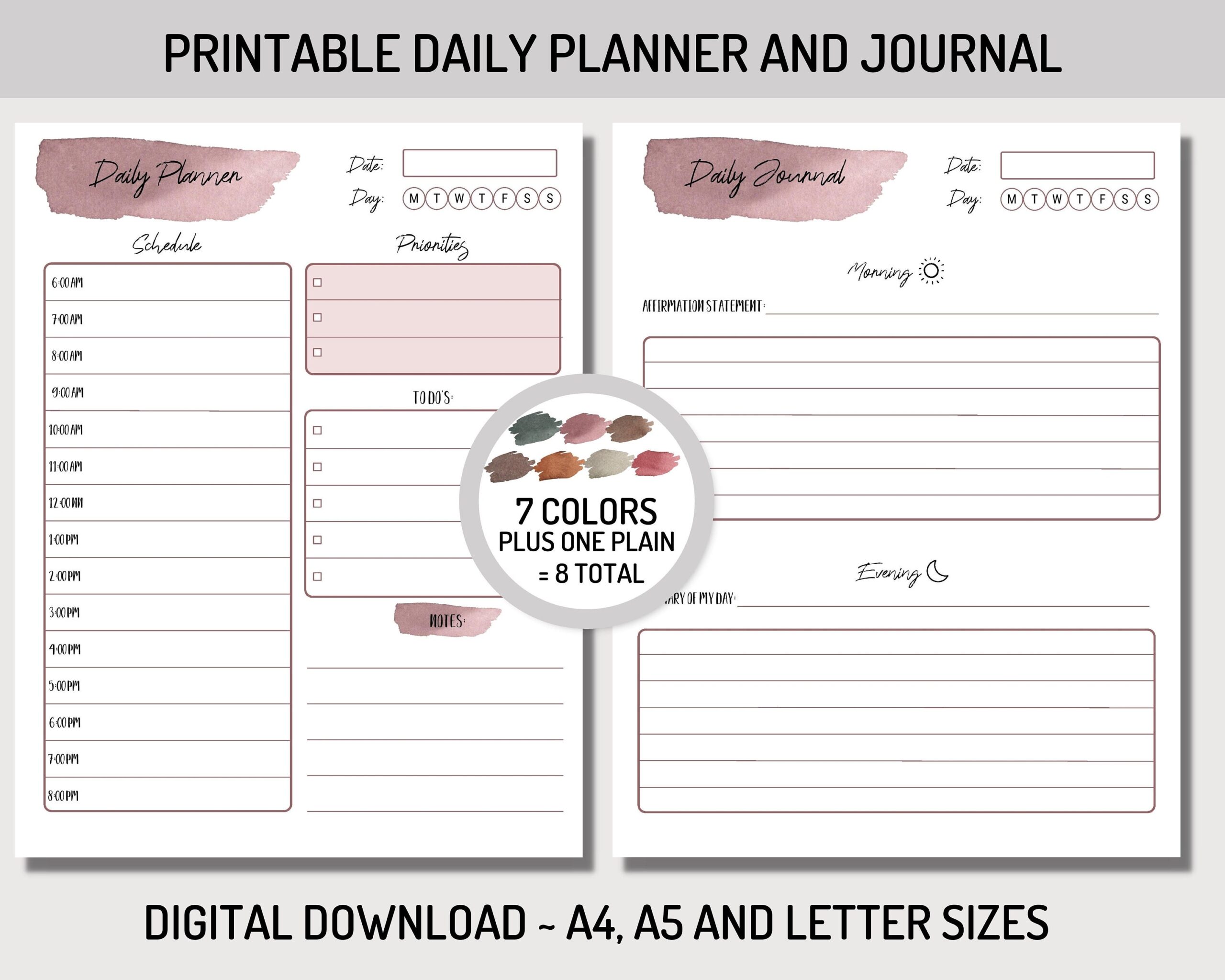 Daily Planner And AM PM Journal Printable Daily To Do List Daily Schedule Boho Planner PDF Letter A4 A5 Etsy