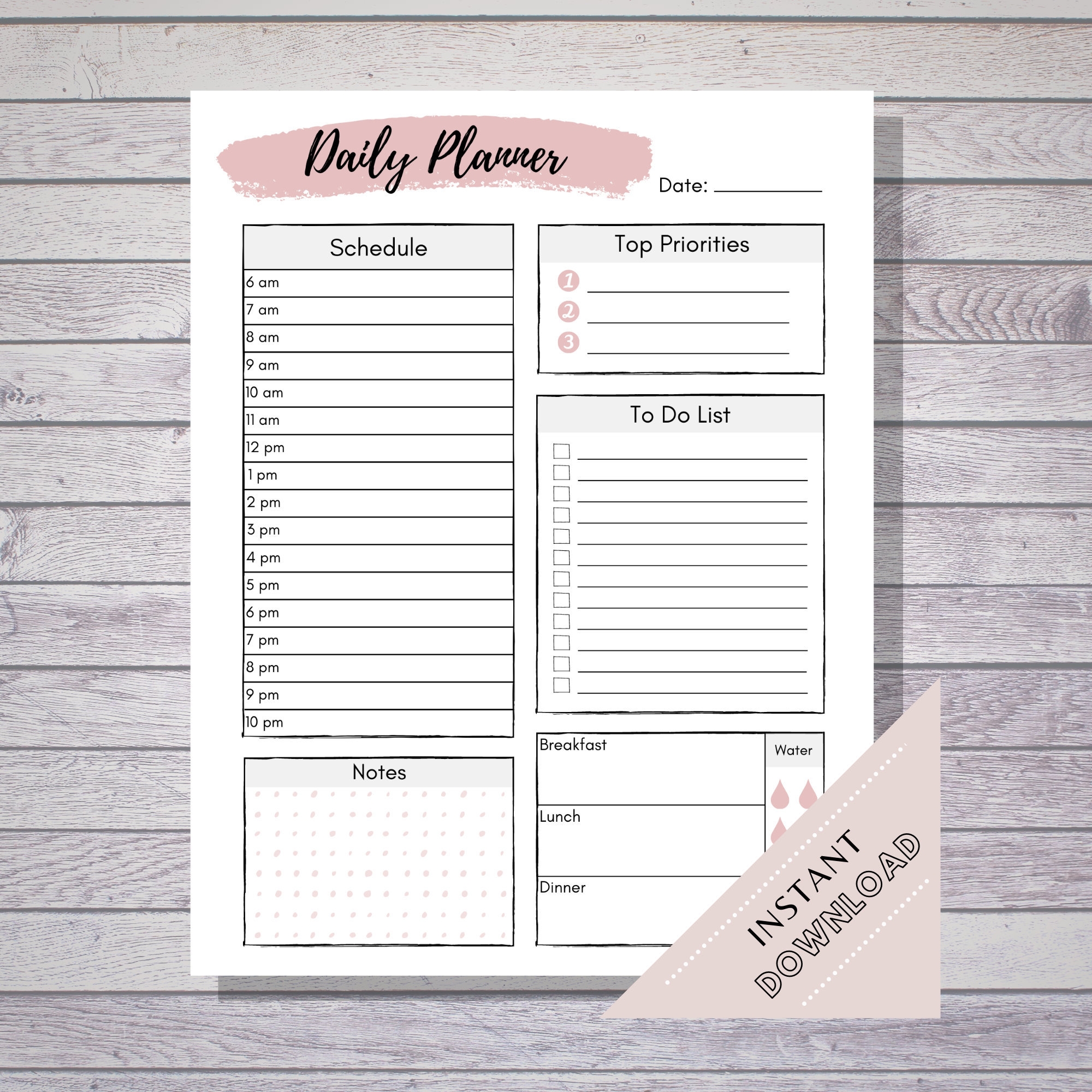Daily Planner Page Printable Day Plan Daily Planner Page Day Planner By Hour Daily Planner PDF Hourly Daily Planner Printable Planner Etsy
