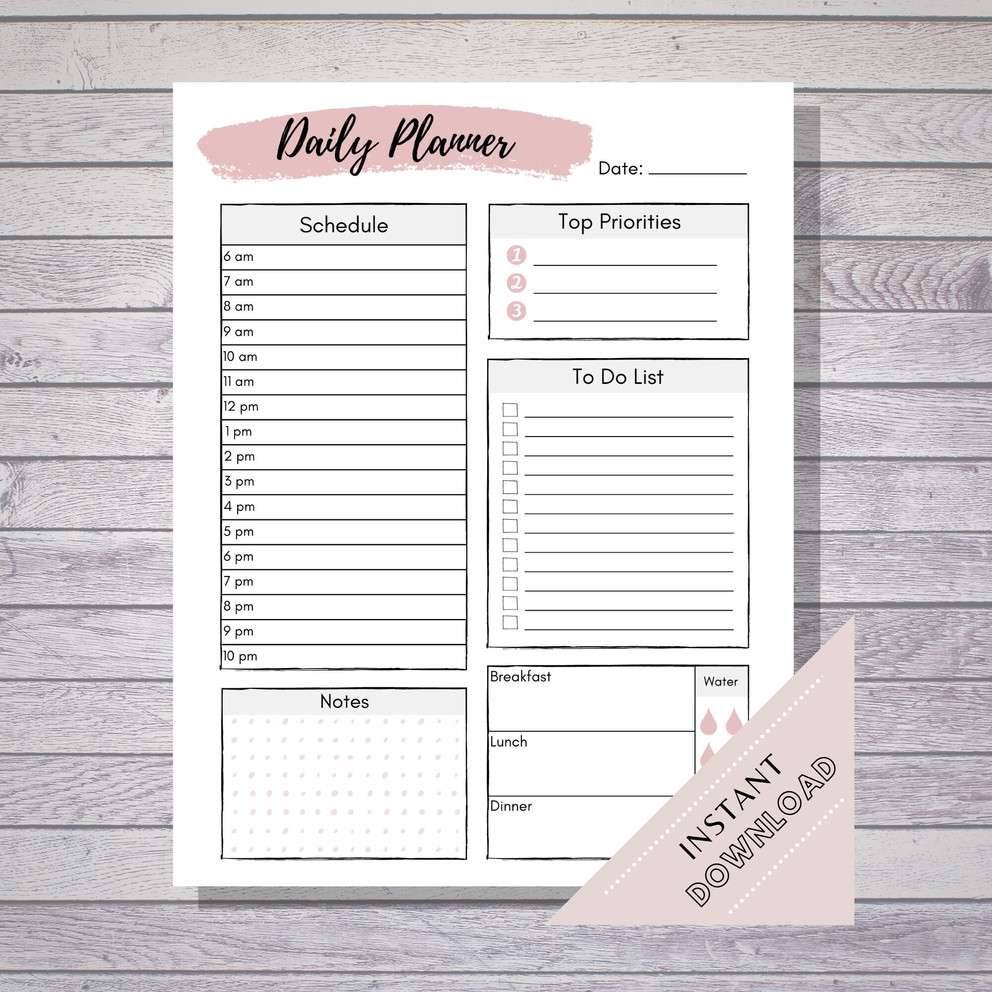 Daily Planner Page Printable Day Plan Daily Planner Page Day Planner By Hour Daily Planner PDF Hourly Daily Planner Printable Planner Etsy