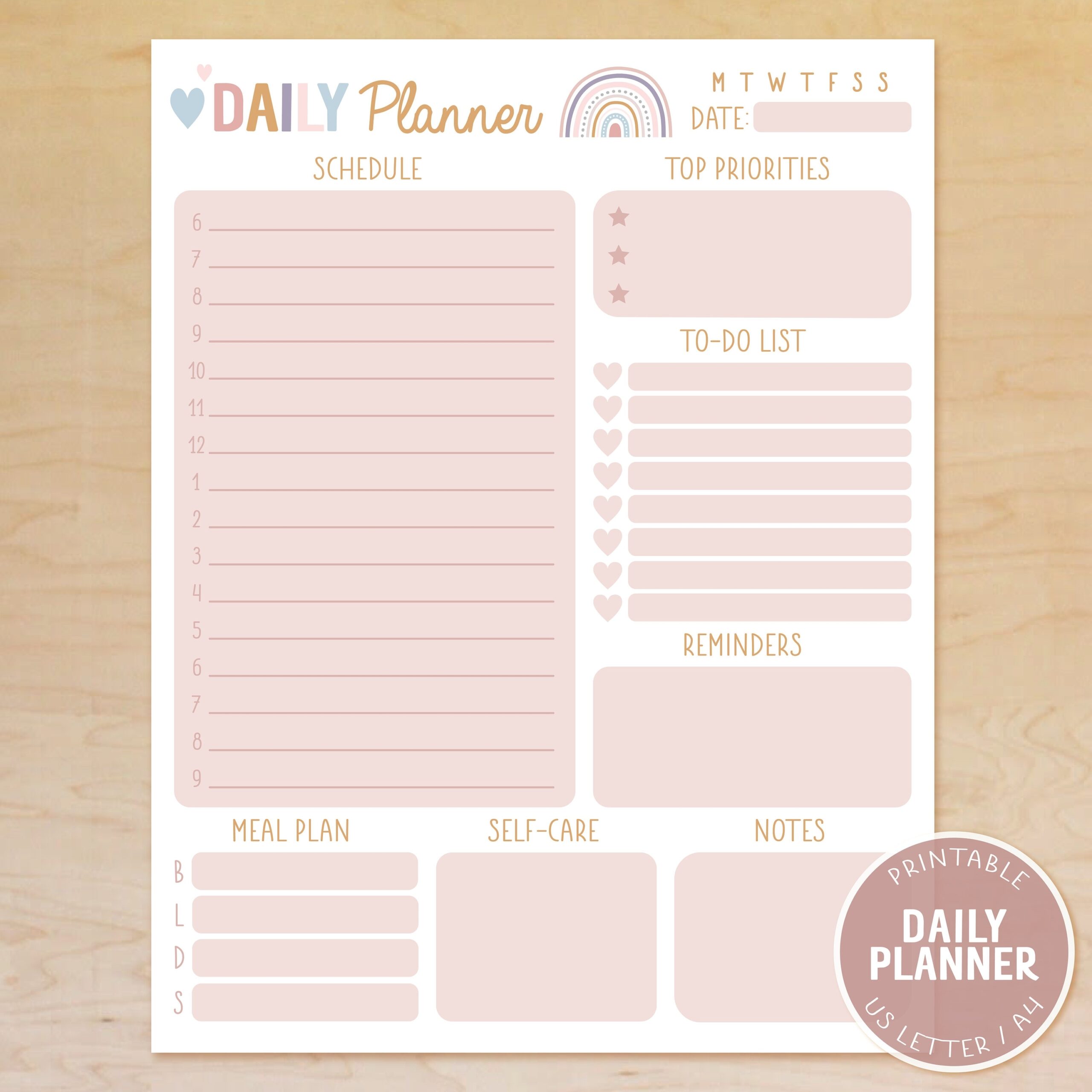 Daily Planner Printable Cute Rainbow Daily Planner Pink Girly Planner Daily Schedule Daily To do List Cute Organization A4 8 5x11 Etsy Denmark