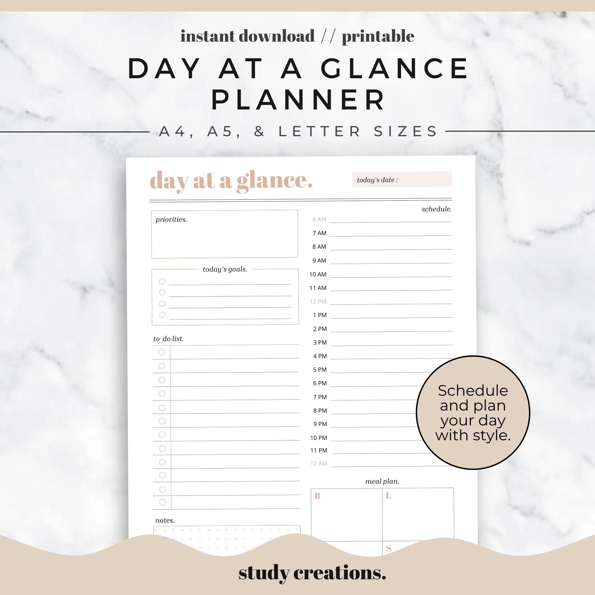 Daily Planner Printable Day At A Glance Daily To do List Hourly Schedule A4 A5 And Letter Sizes Instant Download Etsy