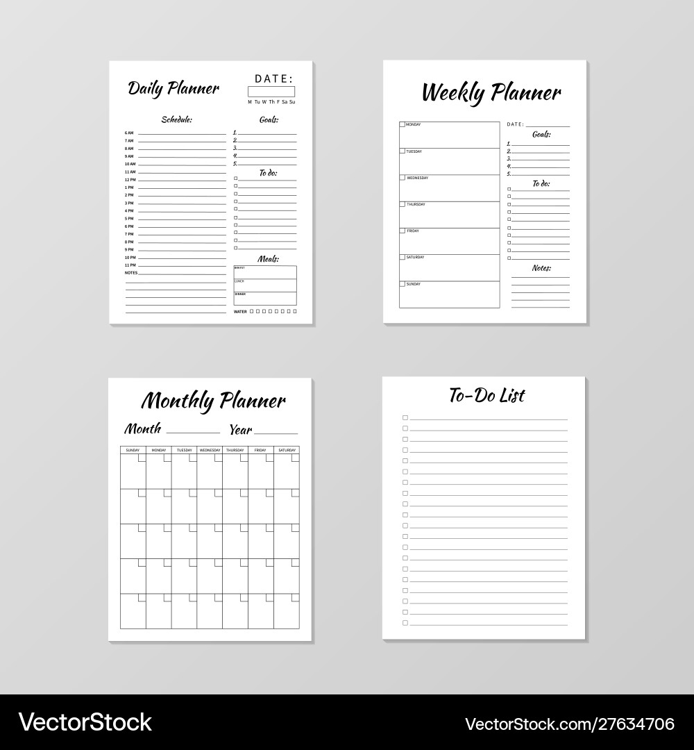 Daily Weekly Monthly Planner Template Royalty Free Vector VectorStock