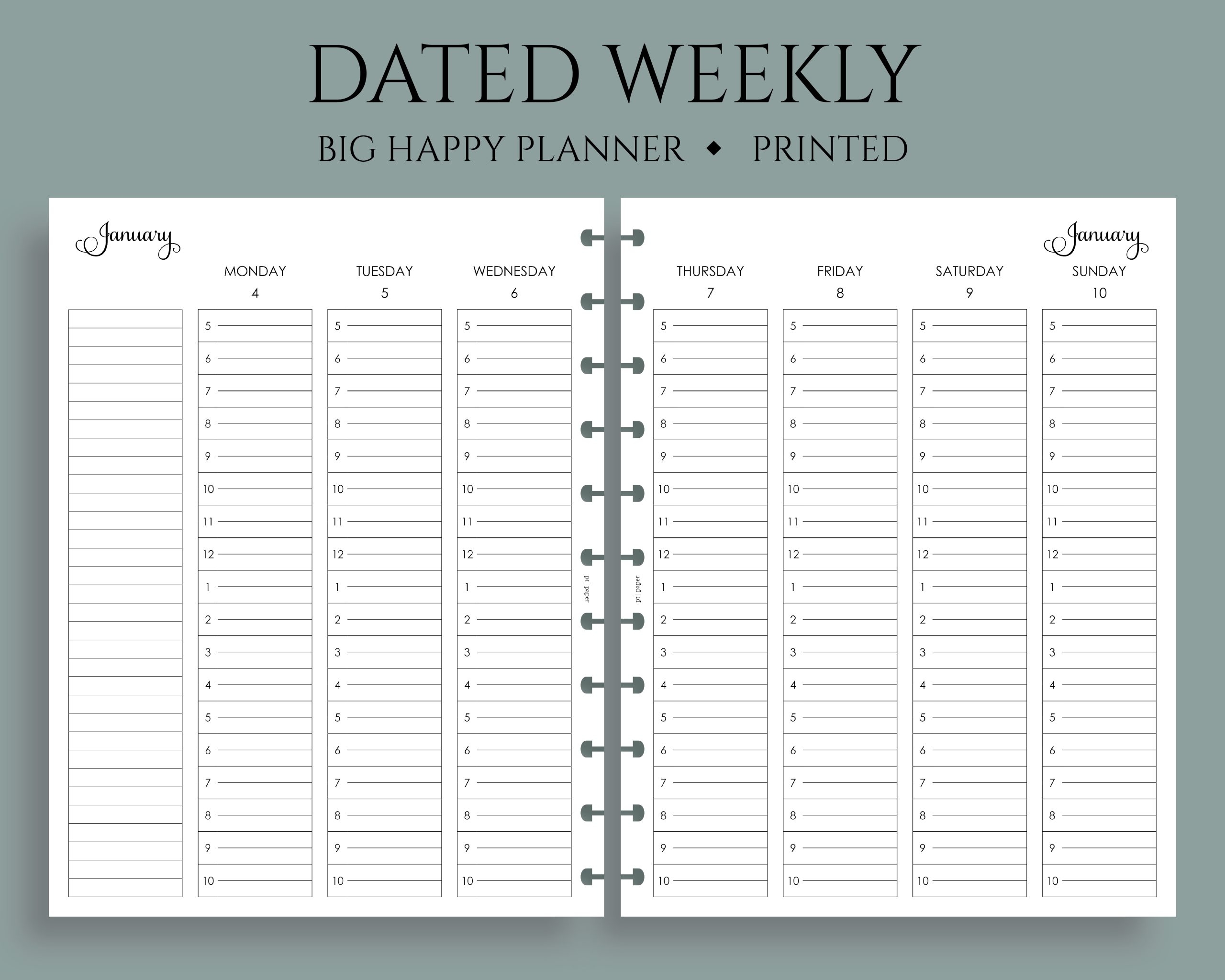 Dated Vertical Weekly Layout Timed Hourly PT Paper