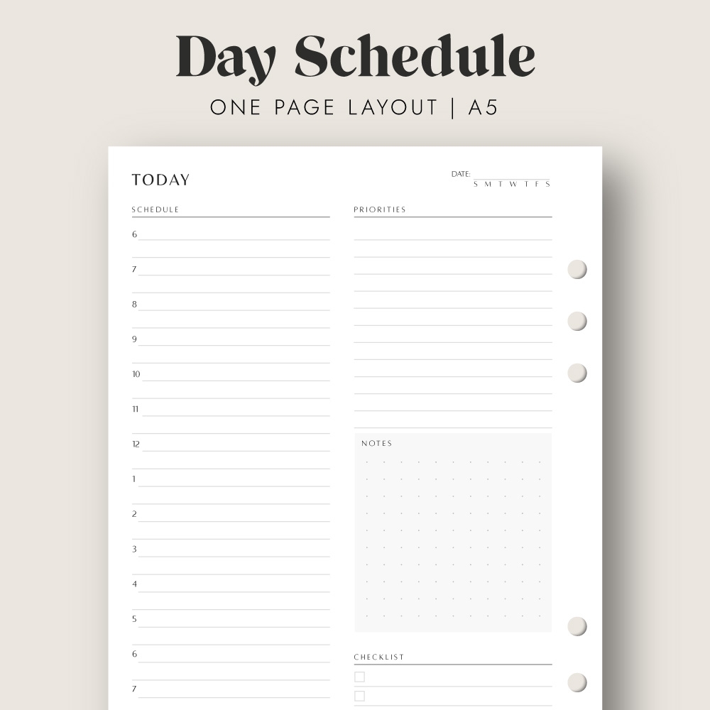 Day Schedule Planner Printable Insert In A5 Size