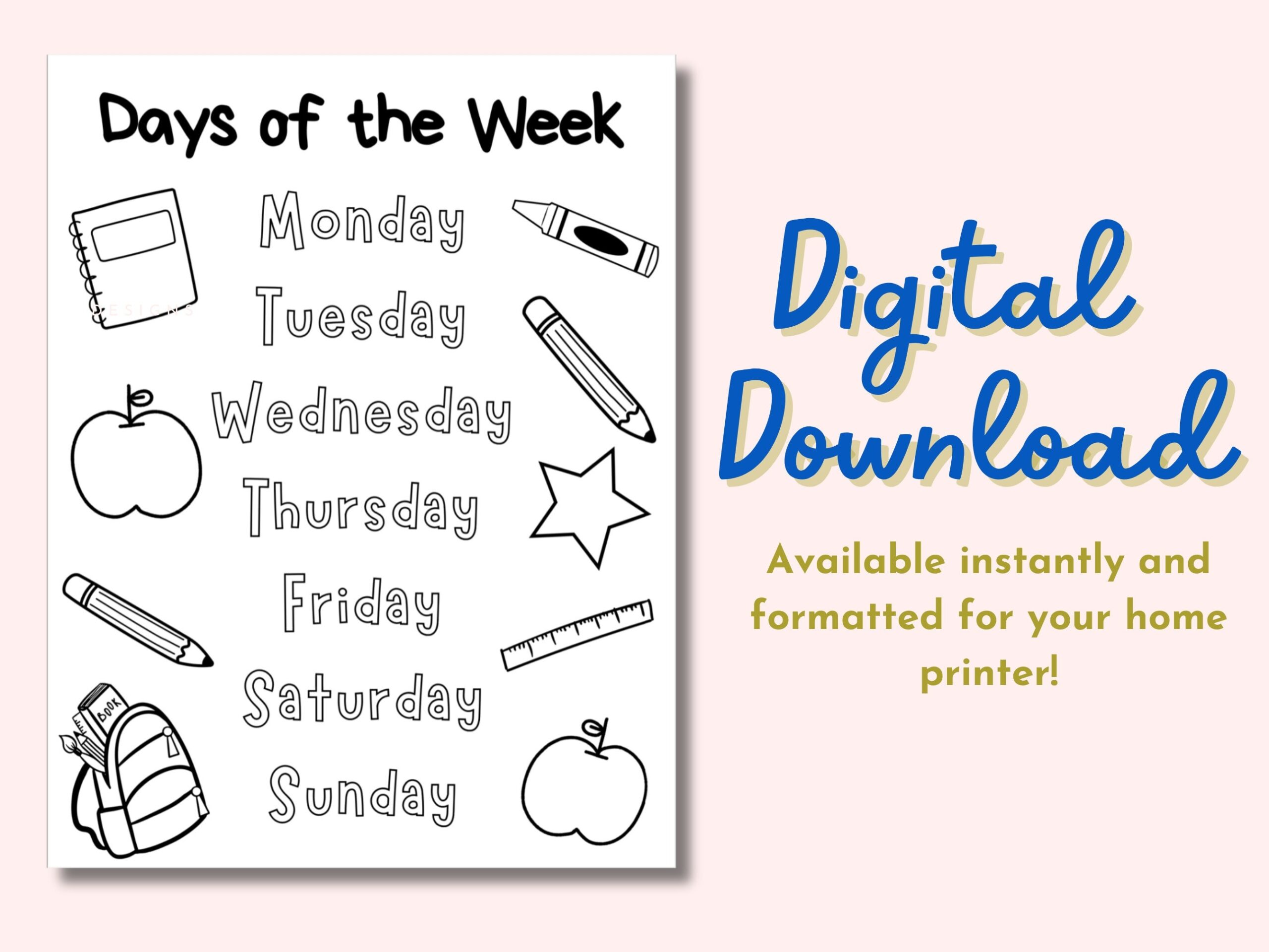 days of week coloring pages