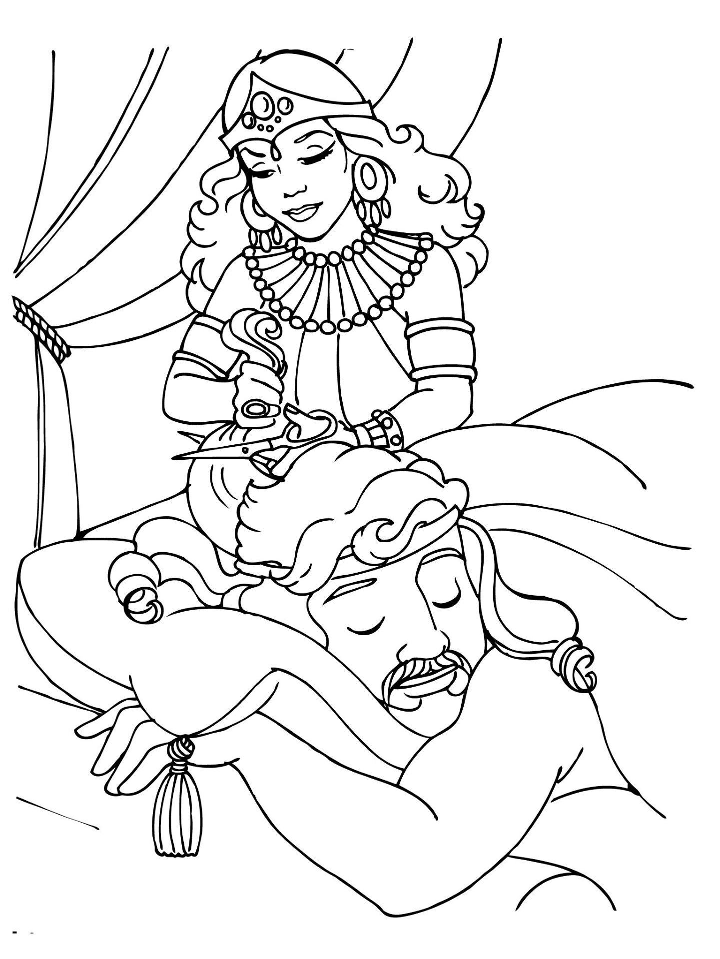 Delilah Cutting Samson s Hair Coloring Page Free Printable
