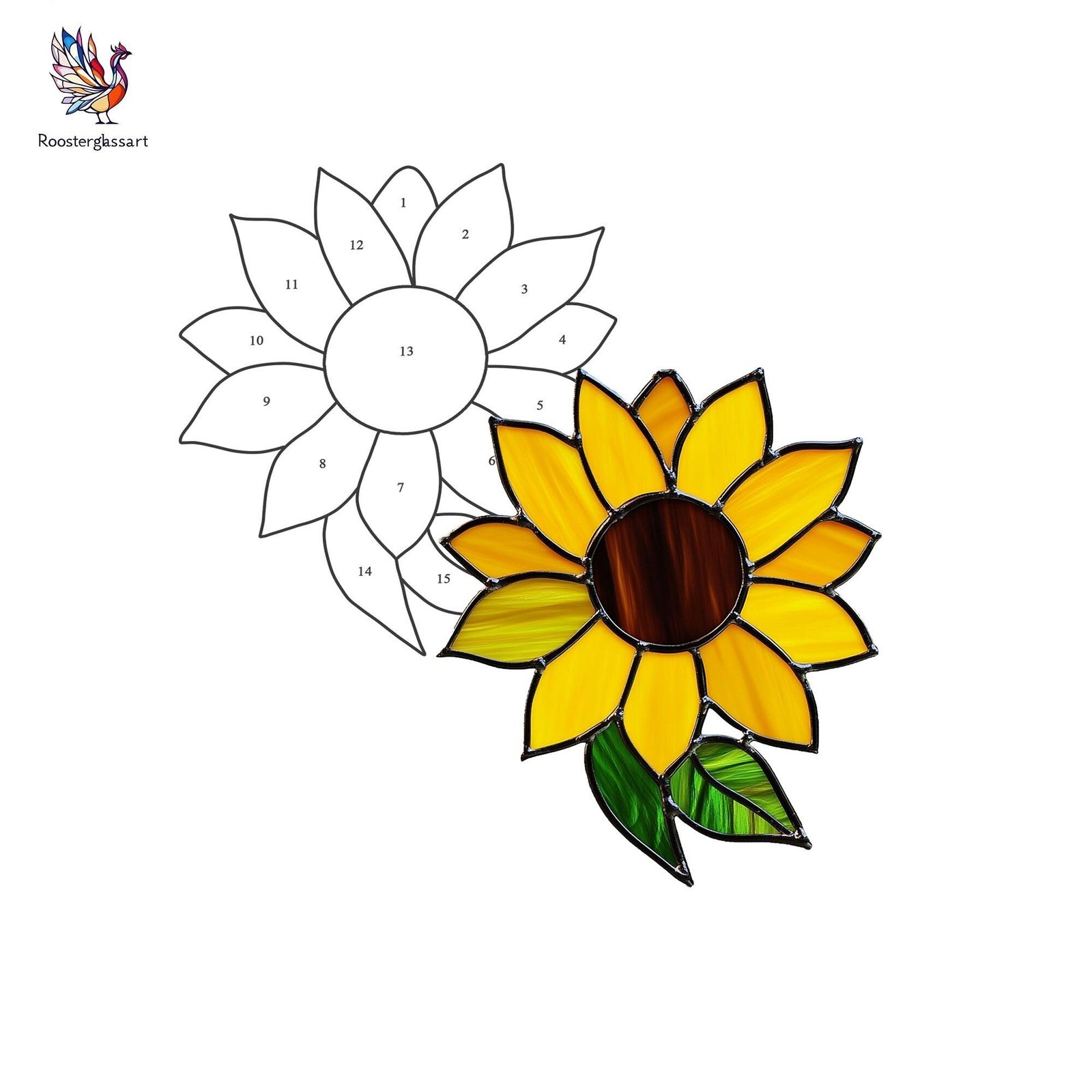Digital Download Stained Glass Sunflower Pattern Stained Glass Pattern Modern Suncatcher DIY Stained Glass Stained Glass VN Printable Designs For Glass Art