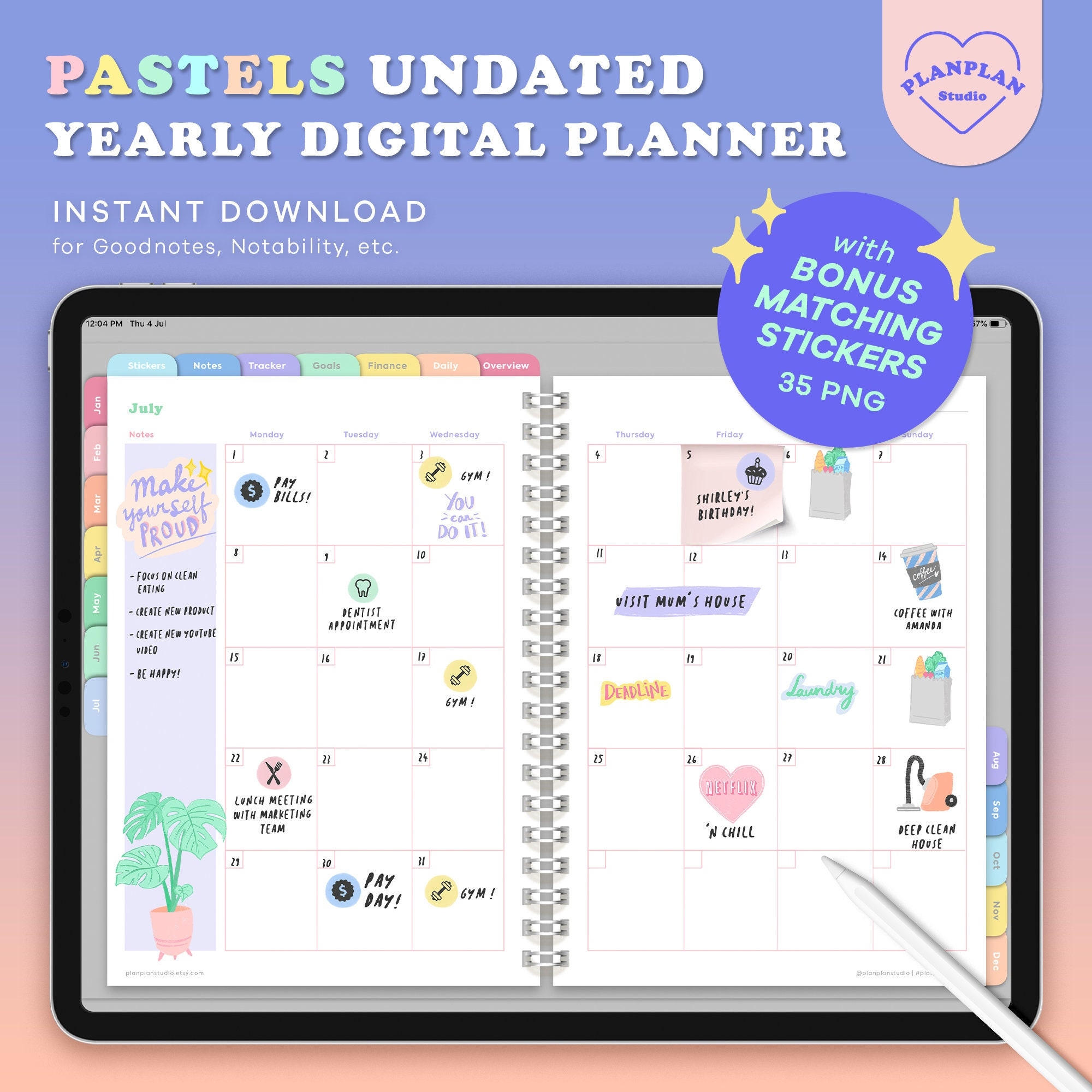 Digital Planner IPad Planner Goodnotes Planner Pastels Marble Digital Planner Undated Digital Journal Notability Goodnotes Template Etsy