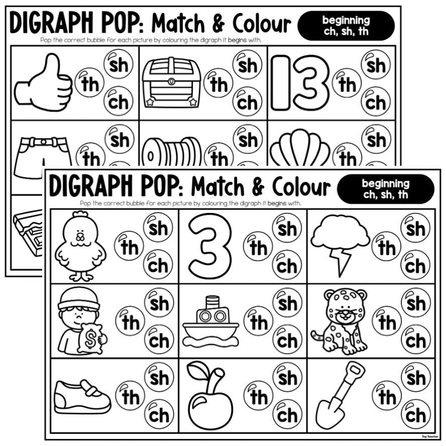 ch sh th digraph worksheets