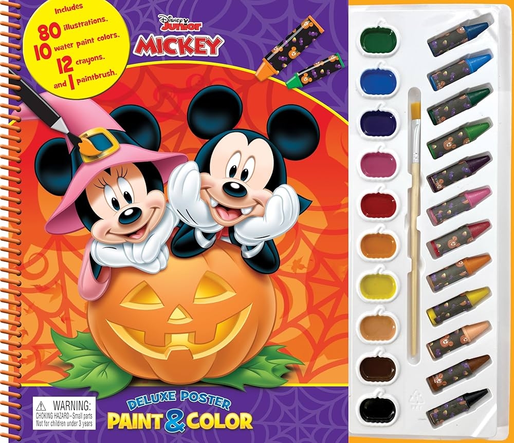 Disney Junior Mickey Halloween Deluxe Poster Paint Color Coloring Book For Kids 80 Illustrations 10 Watercolor Paints 12 Crayons 1 Paint Brush Phidal Publishing Inc 9782764355800 Amazon Books