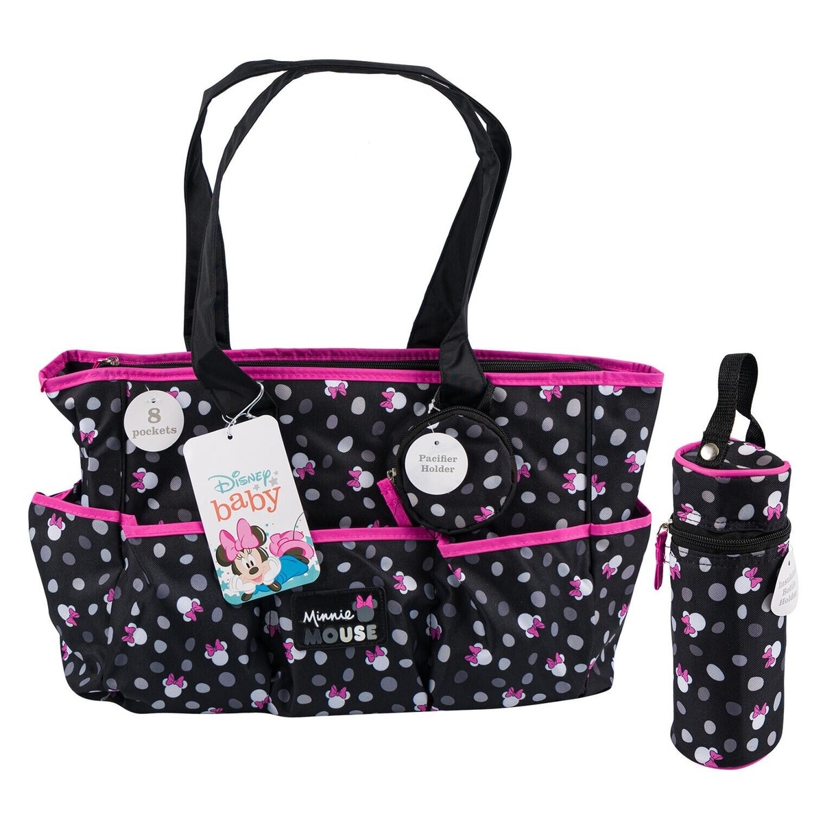 Disney Minnie Mouse Multi Piece Diaper Bag Set With Minnie Mouse Toss Heads Prin EBay