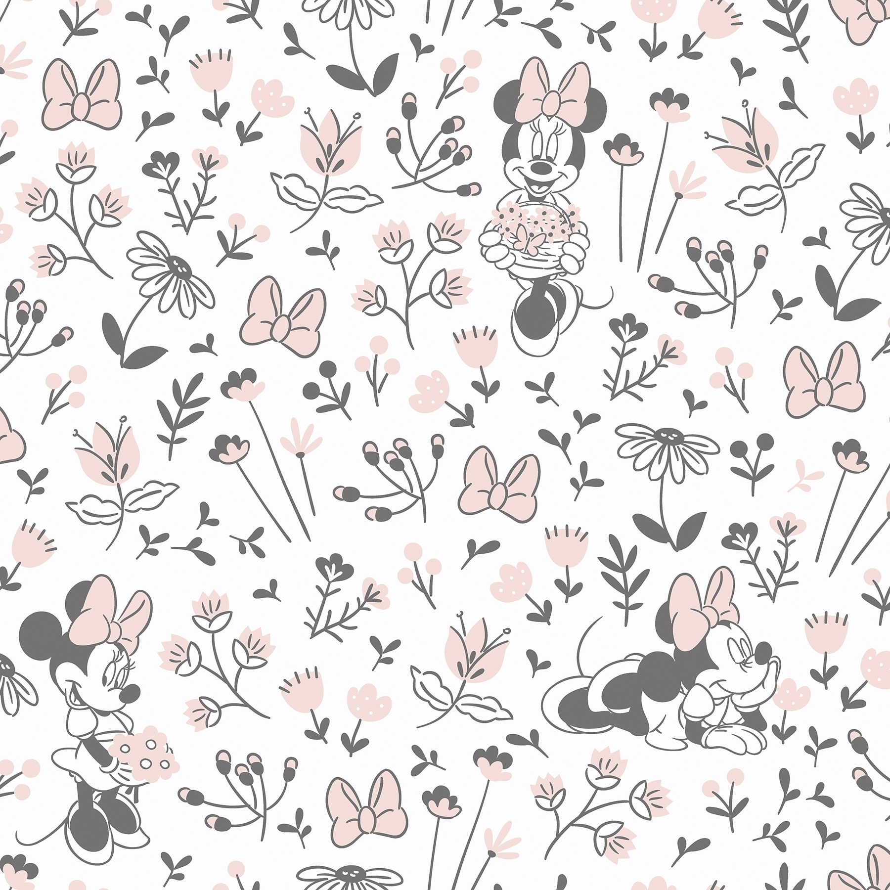 Disney Minnie Mouse Pretty As A Flower Black And White Peel And Stick Wallpaper 216 X 20 50 On Sale Buybuy BABY 42580559