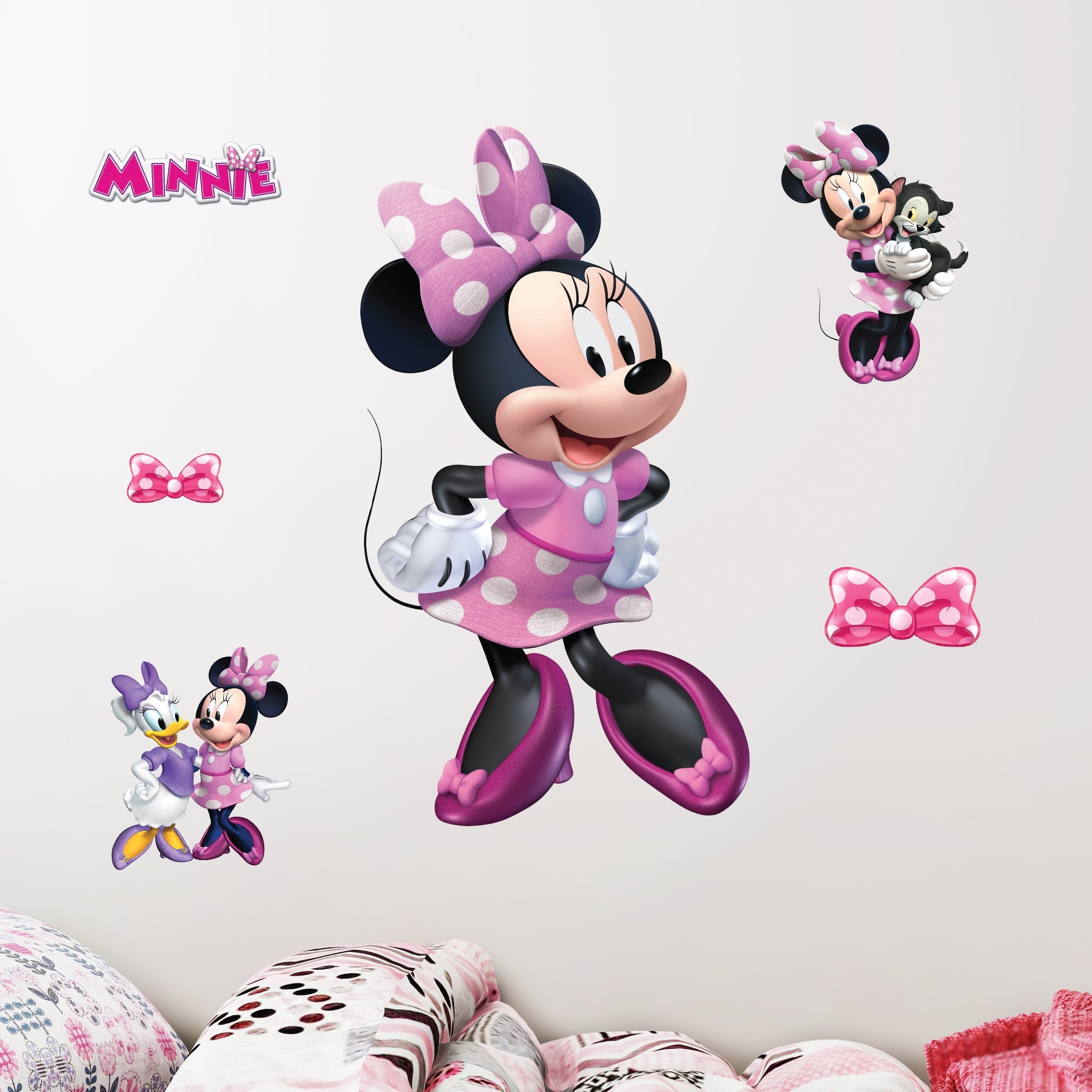Disney Minnie Mouse Wall Decals 20 5 Vinyl Stickers For Bathroom Nursery Bedroom Decor Peel And Stick Room Decorations Walmart