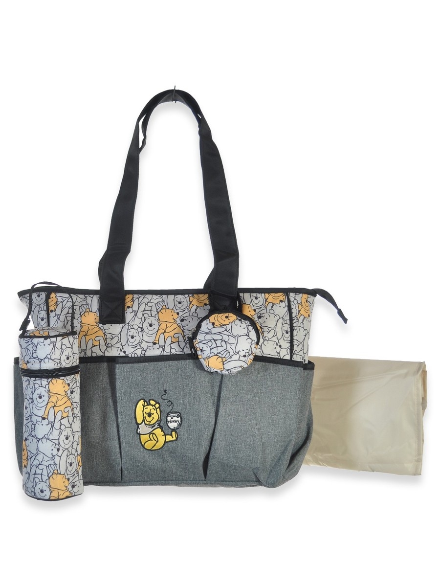 Disney Winnie The Pooh Baby 4 Piece Diaper Bag Tote Set Gray One Size EBay