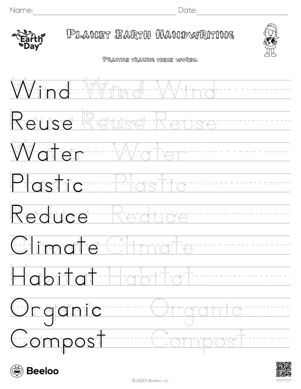word tracing worksheets