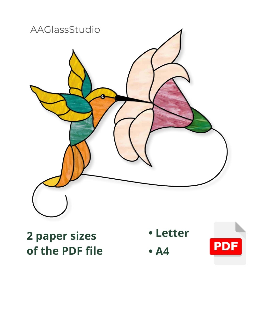 Easy Hummingbird Stained Glass Pattern For Beginners 3 AAGlassStudio