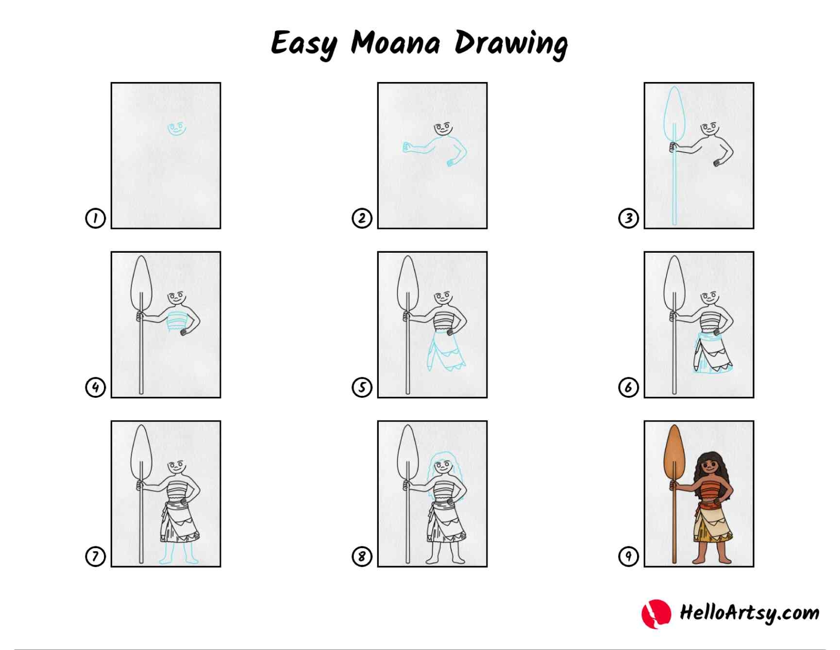 draw moana step by step