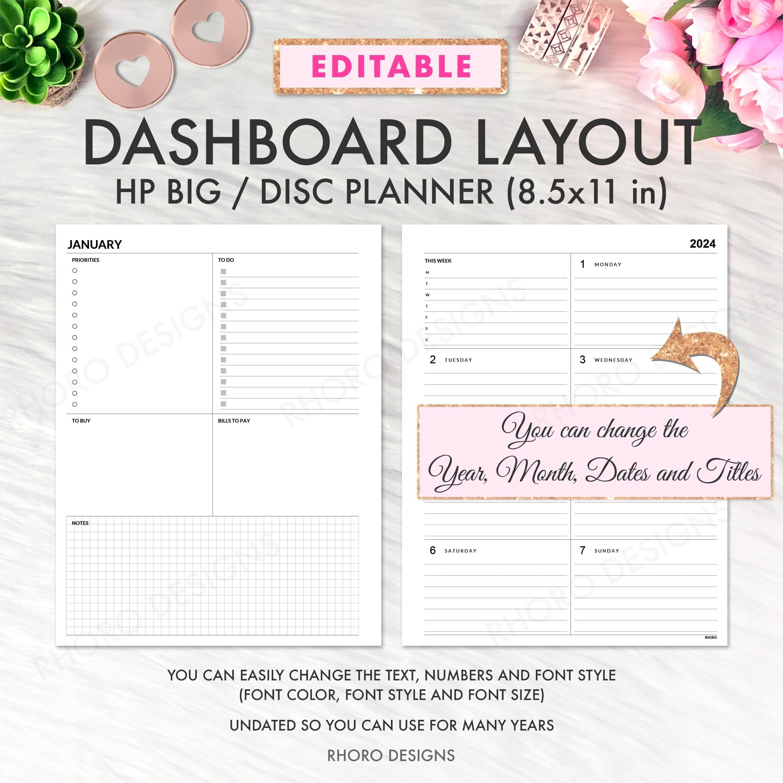 EDITABLE Big Happy Planner Dashboard Layout Printable Insert Dashboard Layout Weekly Undated Happy Planner Refill Happy Planner Printable Etsy