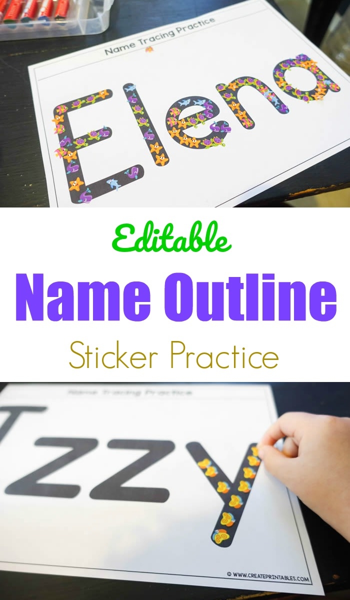 Editable Name Outline Sticker Practice Create Printables