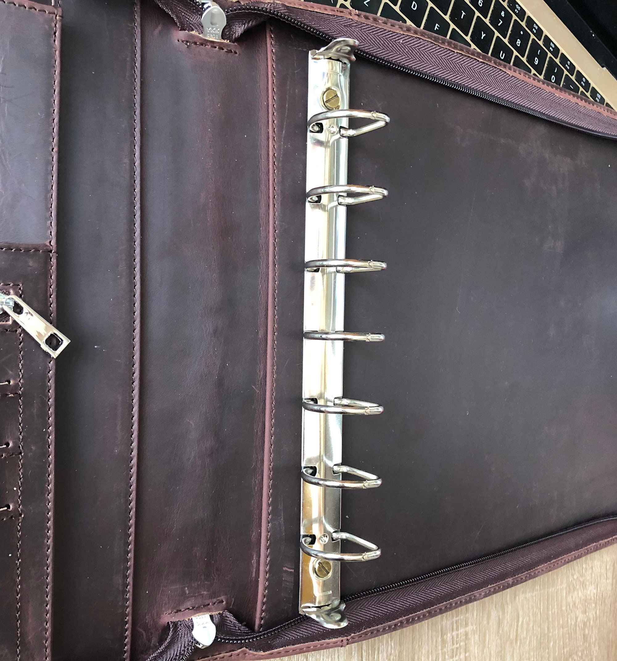 Engraved 7 Ring Check Book Binder Portfolio 600 Checks Capacity For 9 X 13 Inch Sheets Leather Checkbook Holder With Zipper Document Case Etsy