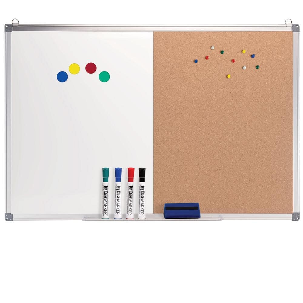 EXCELLO GLOBAL PRODUCTS 24 In X 36 In Hanging Cork And Dry Erase Board With Markers Magnets And Pins Silver EGP HD 0529 The Home Depot