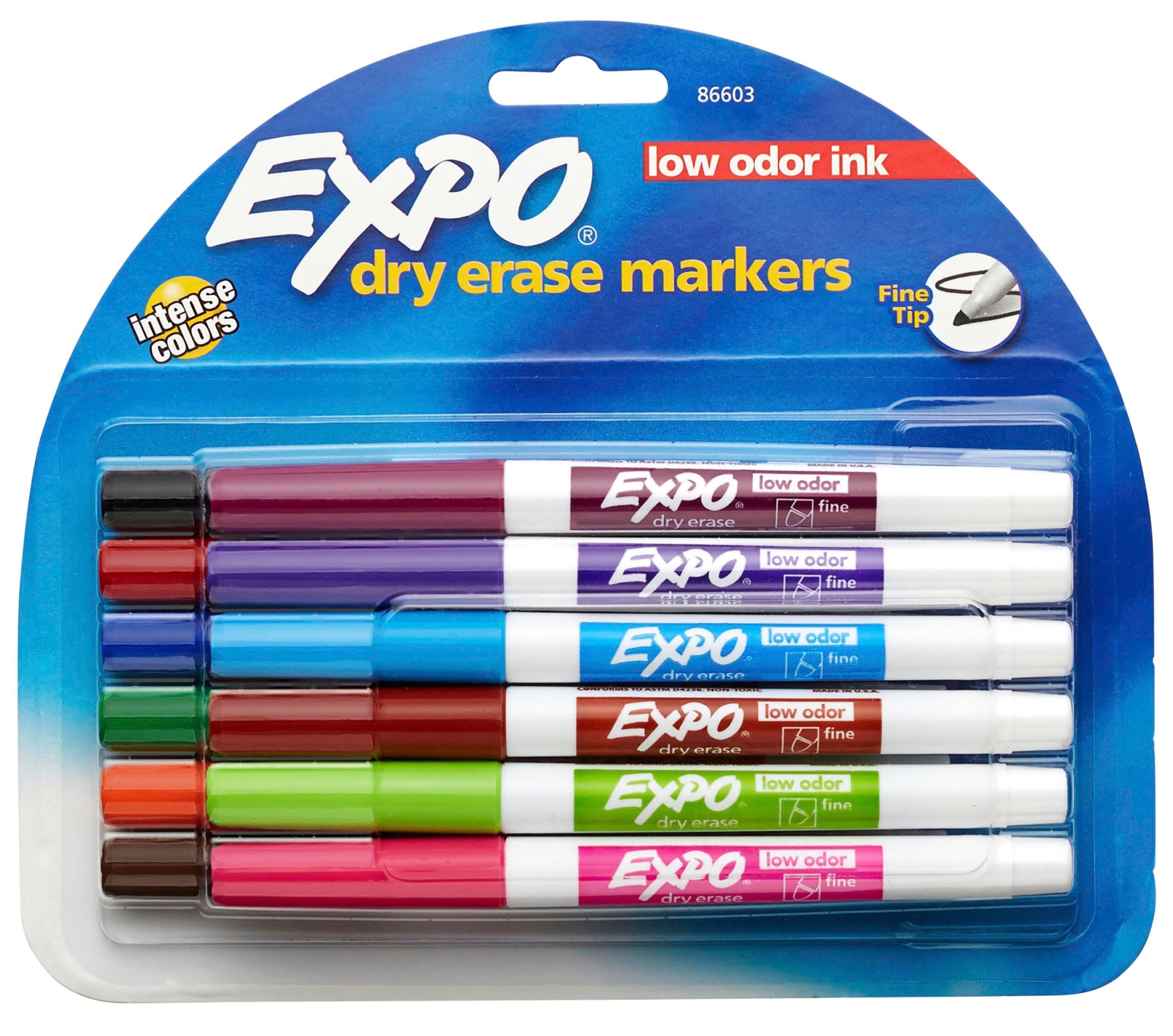 EXPO Low Odor Dry Erase Markers Fine Tip Assorted Colors Pack Of 12
