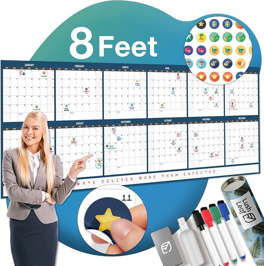 Extra Large Wall Calendar 36 X 96 Full Year Dry Erase Whiteboard For Office Home And School Giant Laminated And Reusable Wall Calendars Amazon au
