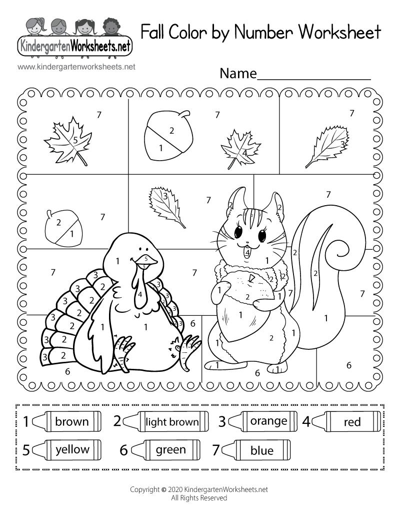 kindergarten worksheets color by number