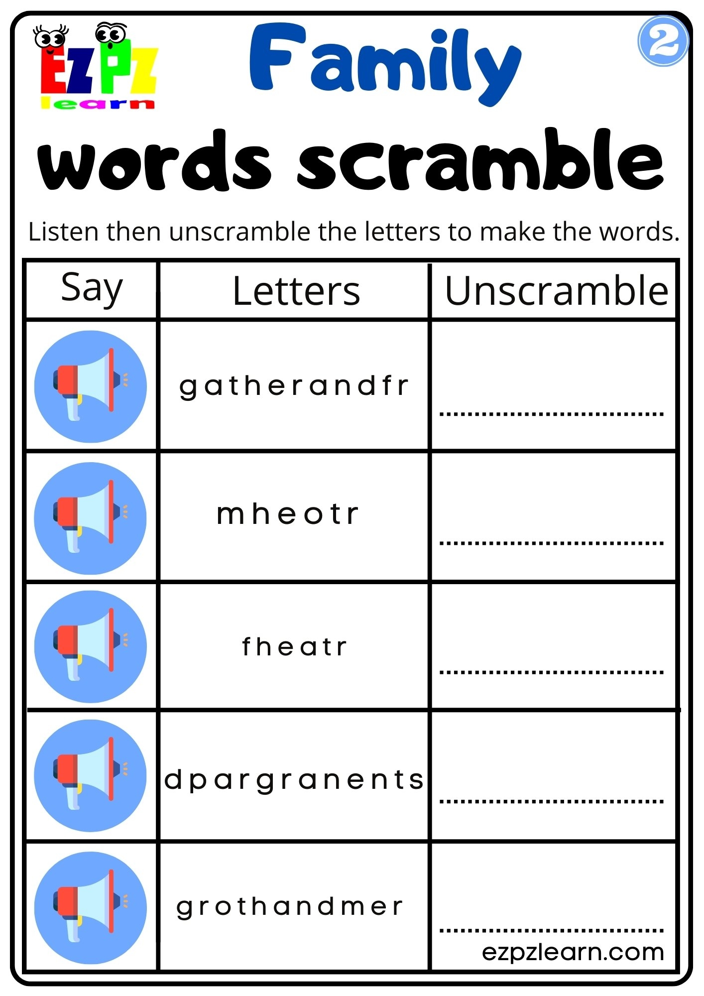 unscramble words worksheet