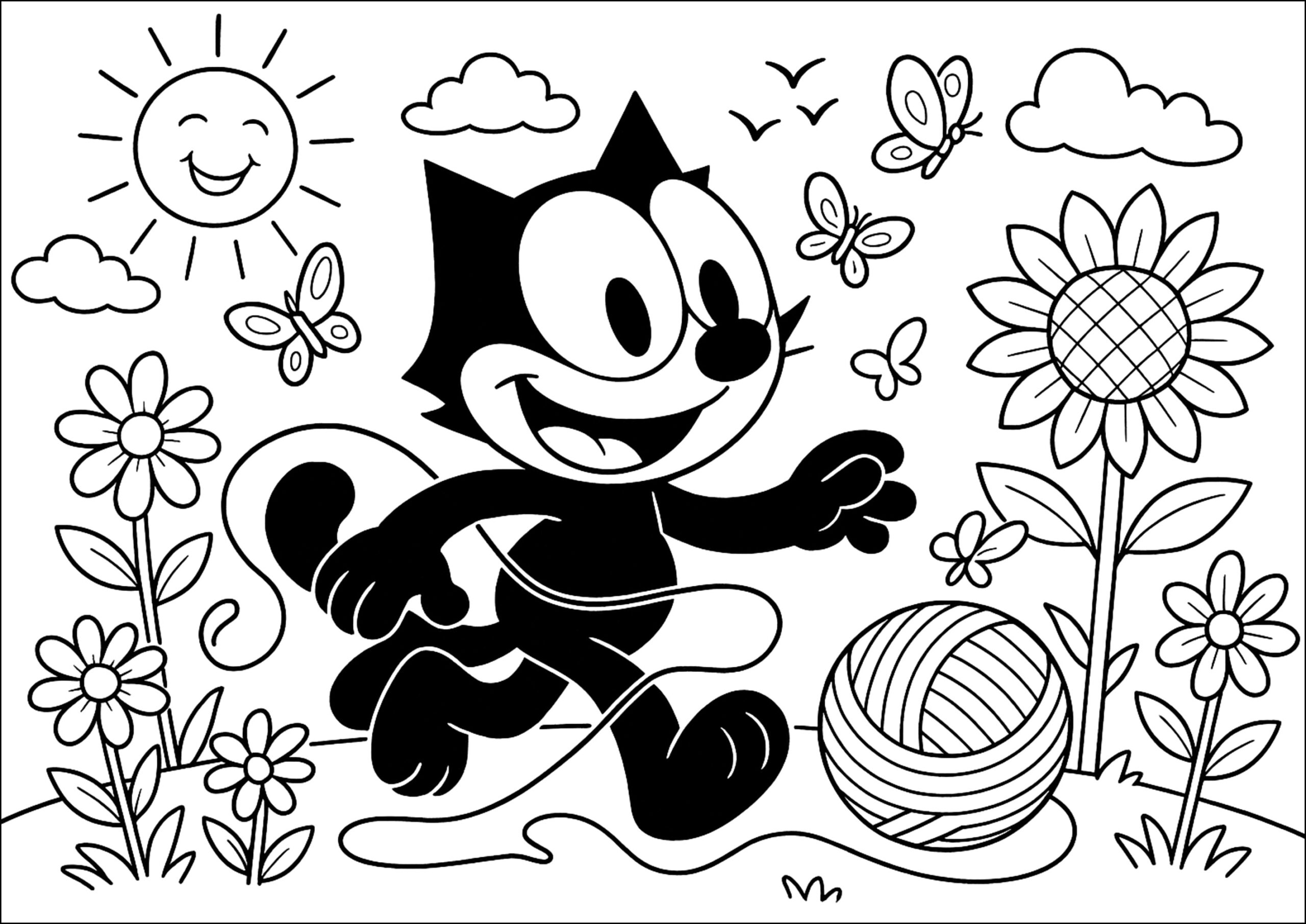 Felix The Cat Plays In The Garden Felix The Cat Coloring Pages