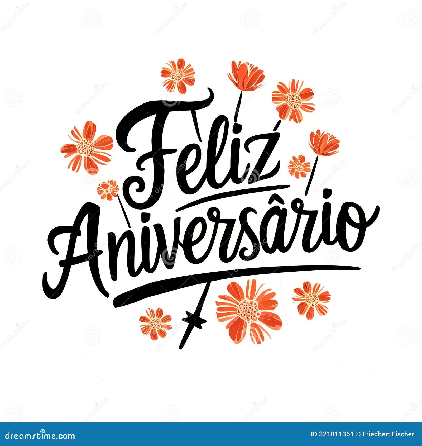 Feliz Aniversario Or Happy Anniversary In Spanish Language Greeting Card With Floral Design And Handwritten Text Stock Illustration Illustration Of Script Portuguese 321011361