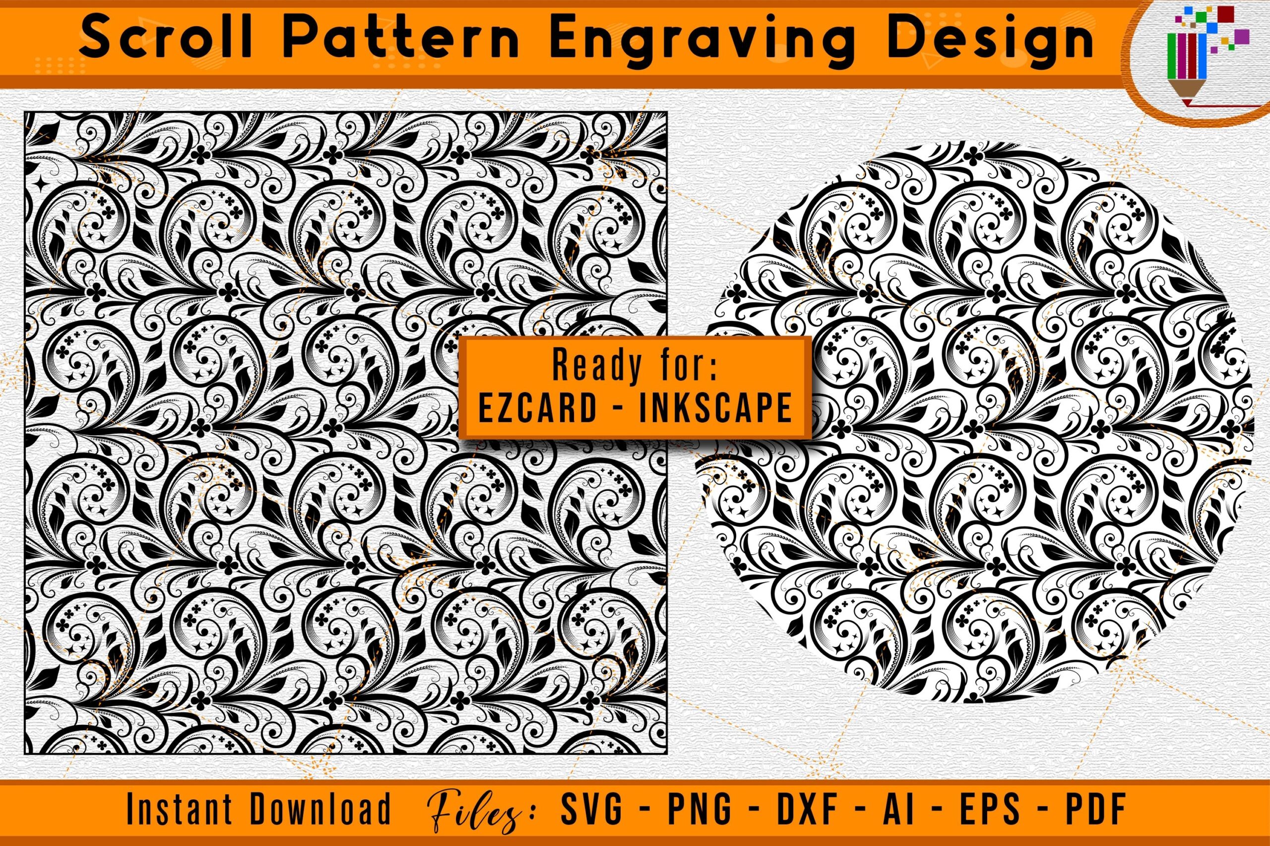 Firearm Scroll Pattern Laser Engraving File SVG DXF Ai PNG