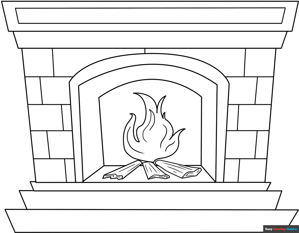 Fireplace Coloring Page Easy Drawing Guides