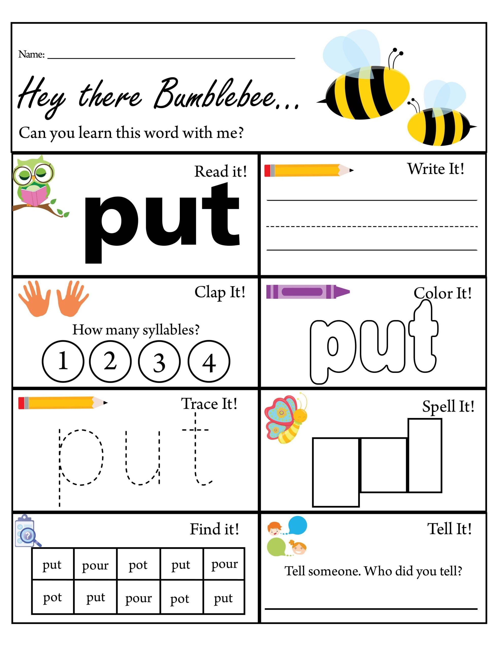 sight word of worksheet