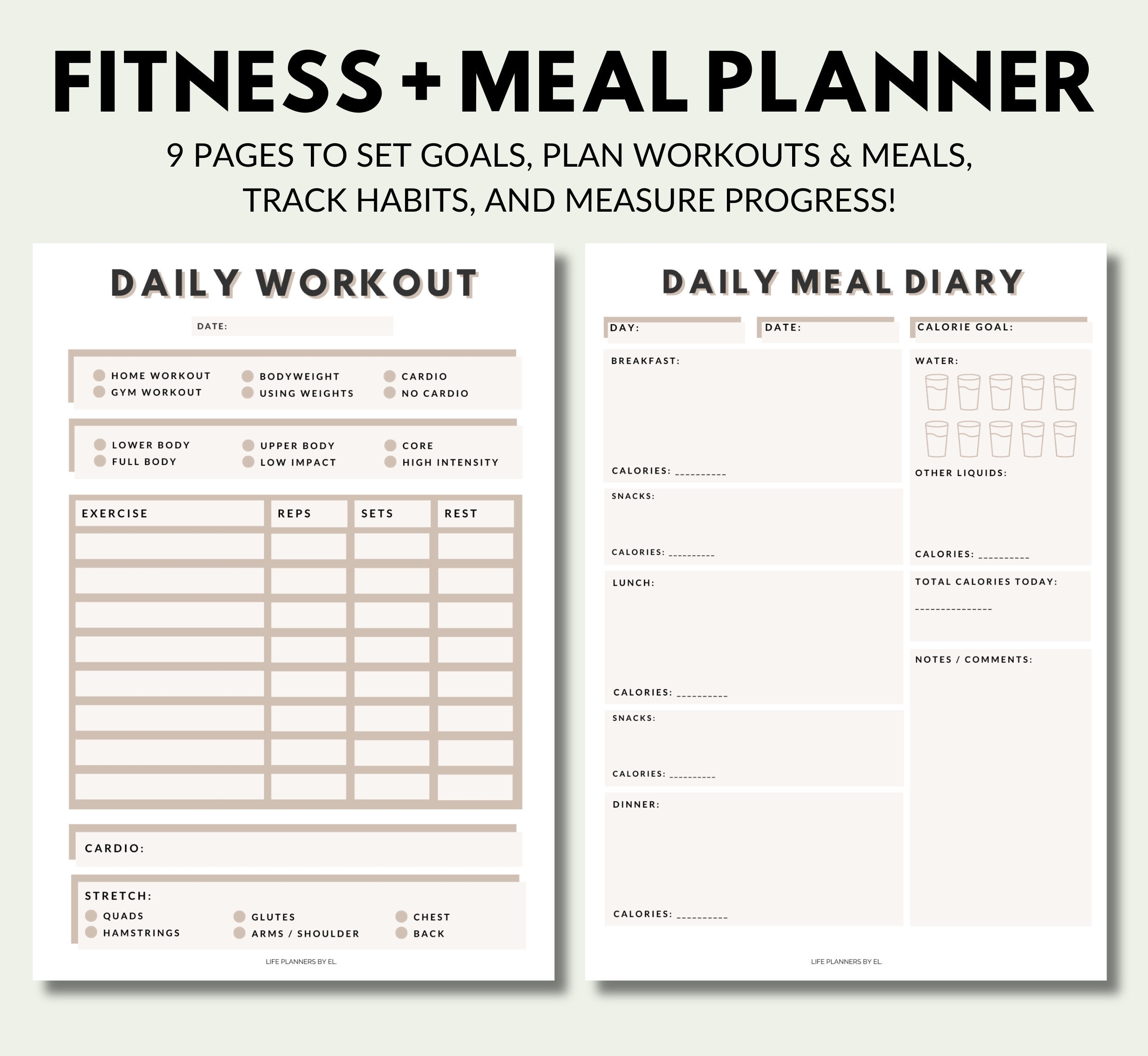 FITNESS MEAL Planner Workout Tracker Food Diary Habit Tracker Workout Planner Weekly Fitness Planner Fitness Journal Etsy