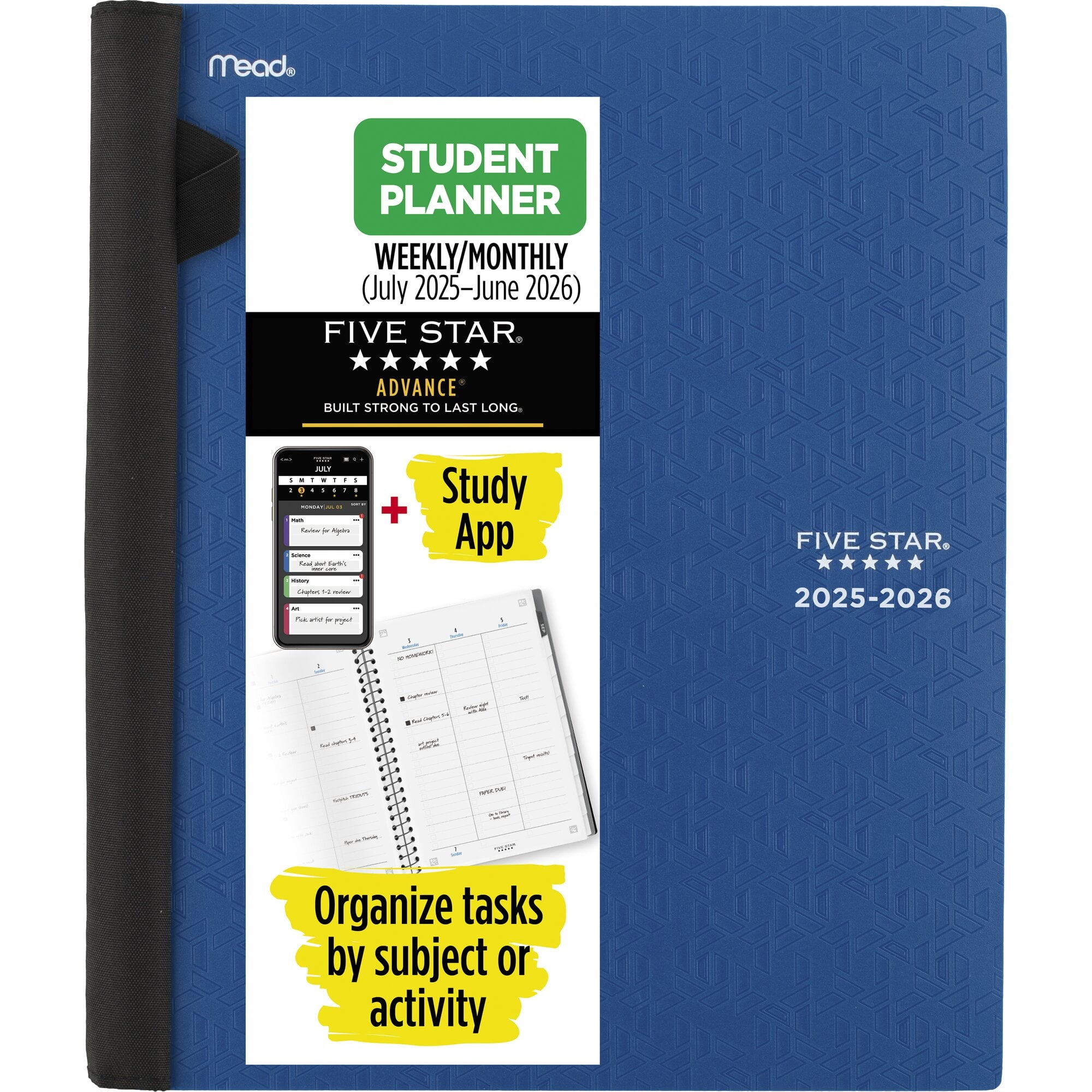 Five Star Academic 2025 2026 Weekly Monthly Student Planner Plus Study App Color Walmart