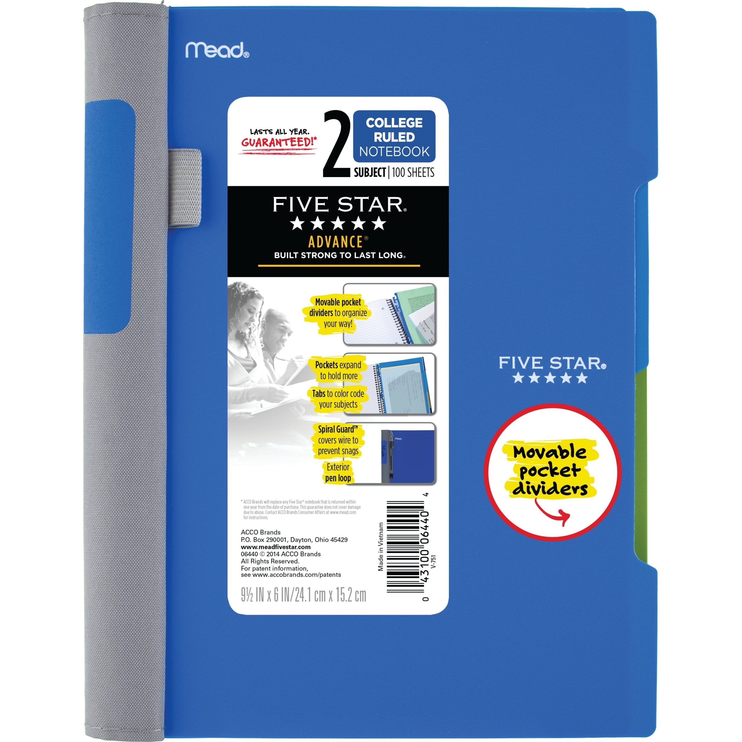 Five Star Advance Notebook 2 Subject College Ruled 73162 Walmart