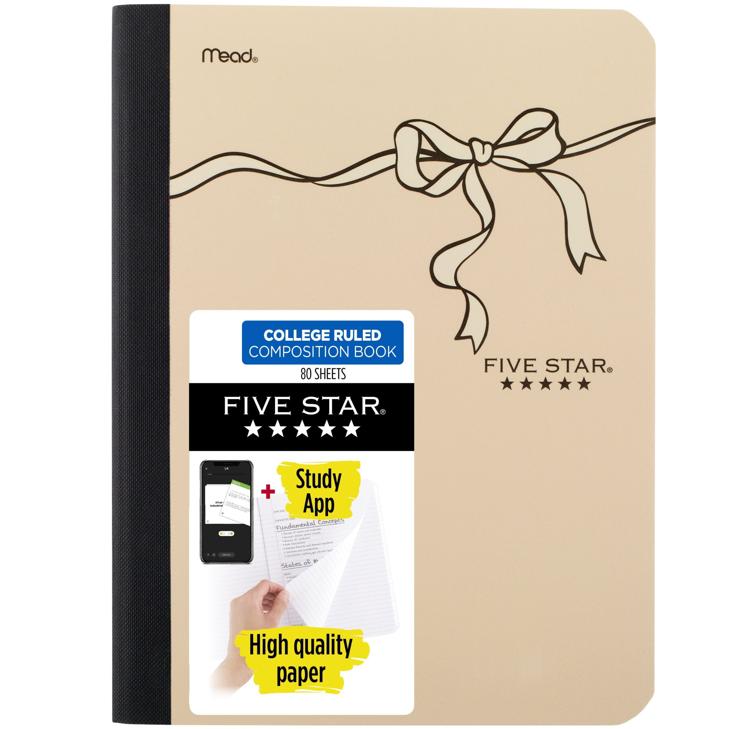 Five Star Bows Composition Book Plus Study App College Ruled 80 Sheets 7 5 X 9 75 Pearl Cream Walmart Business Supplies