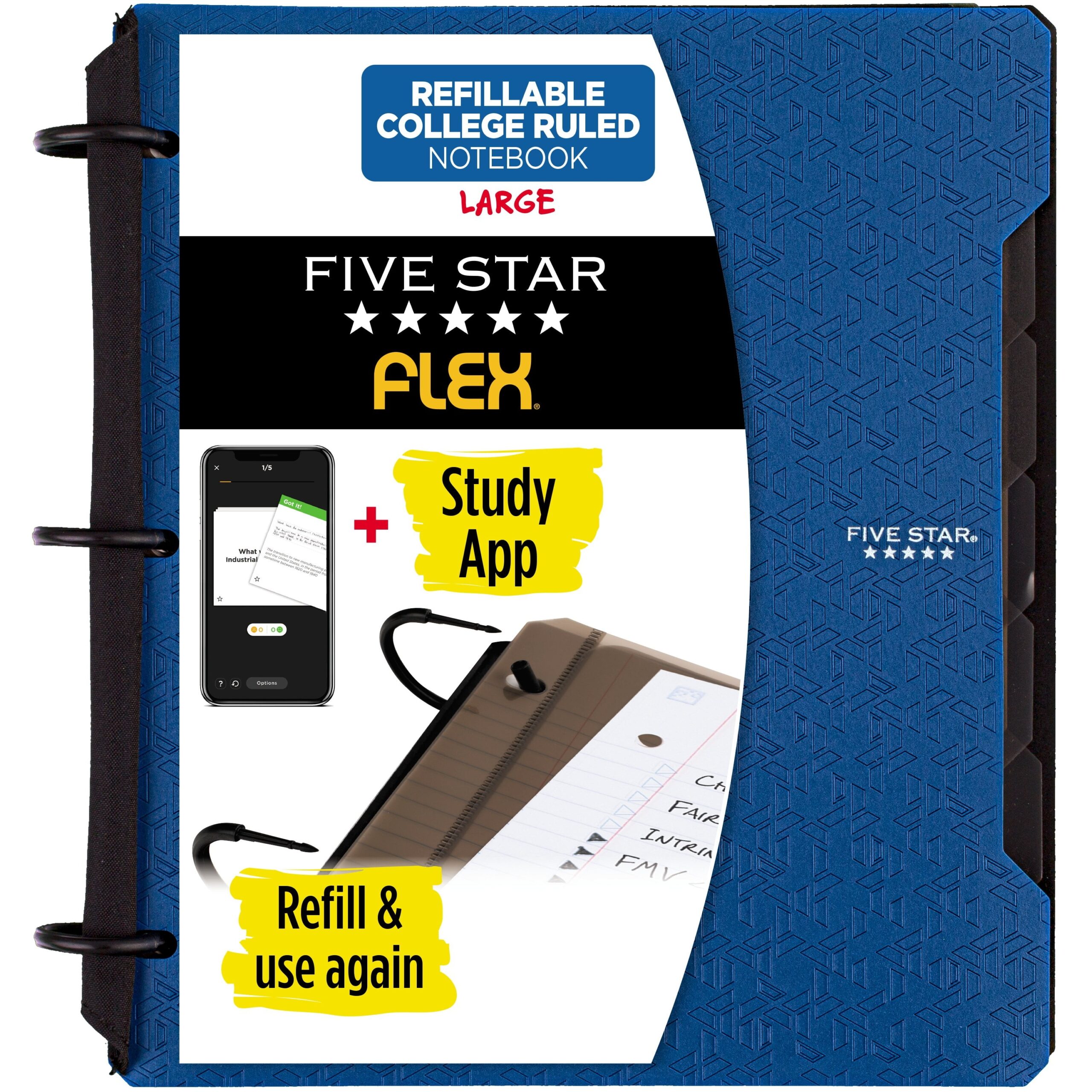 Five Star Brandclub Five Star Flex Refillable College Ruled Notebook Plus Study App 1 Pacific Blue Plastic 3 Ring 60 Sheets