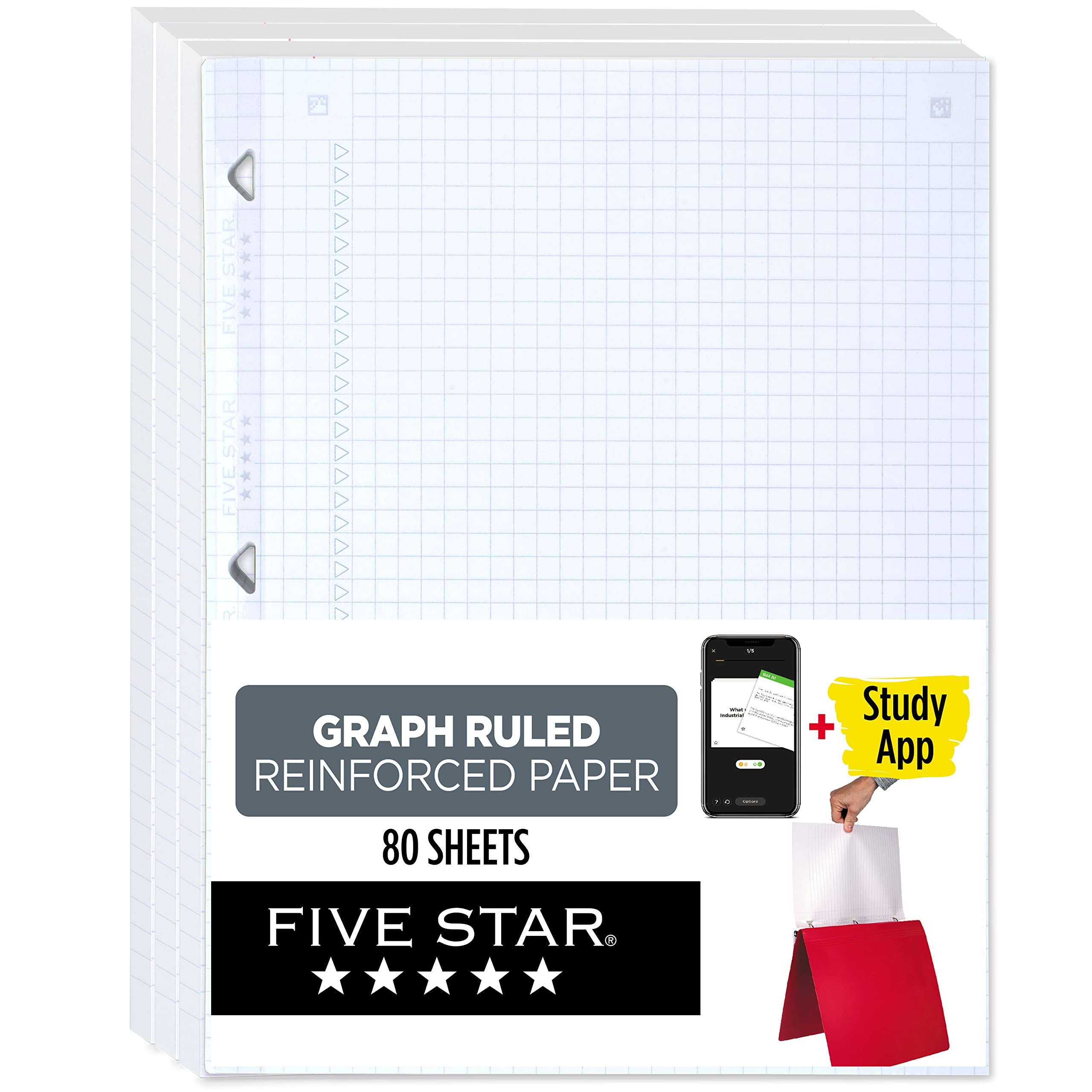 Five Star Brandclub Five Star Loose Leaf Paper Study App Graph Ruled Filler Notebook Paper Reinforced Fights Ink Bleed 8 1 2 X 11 80 Sheets 170122 