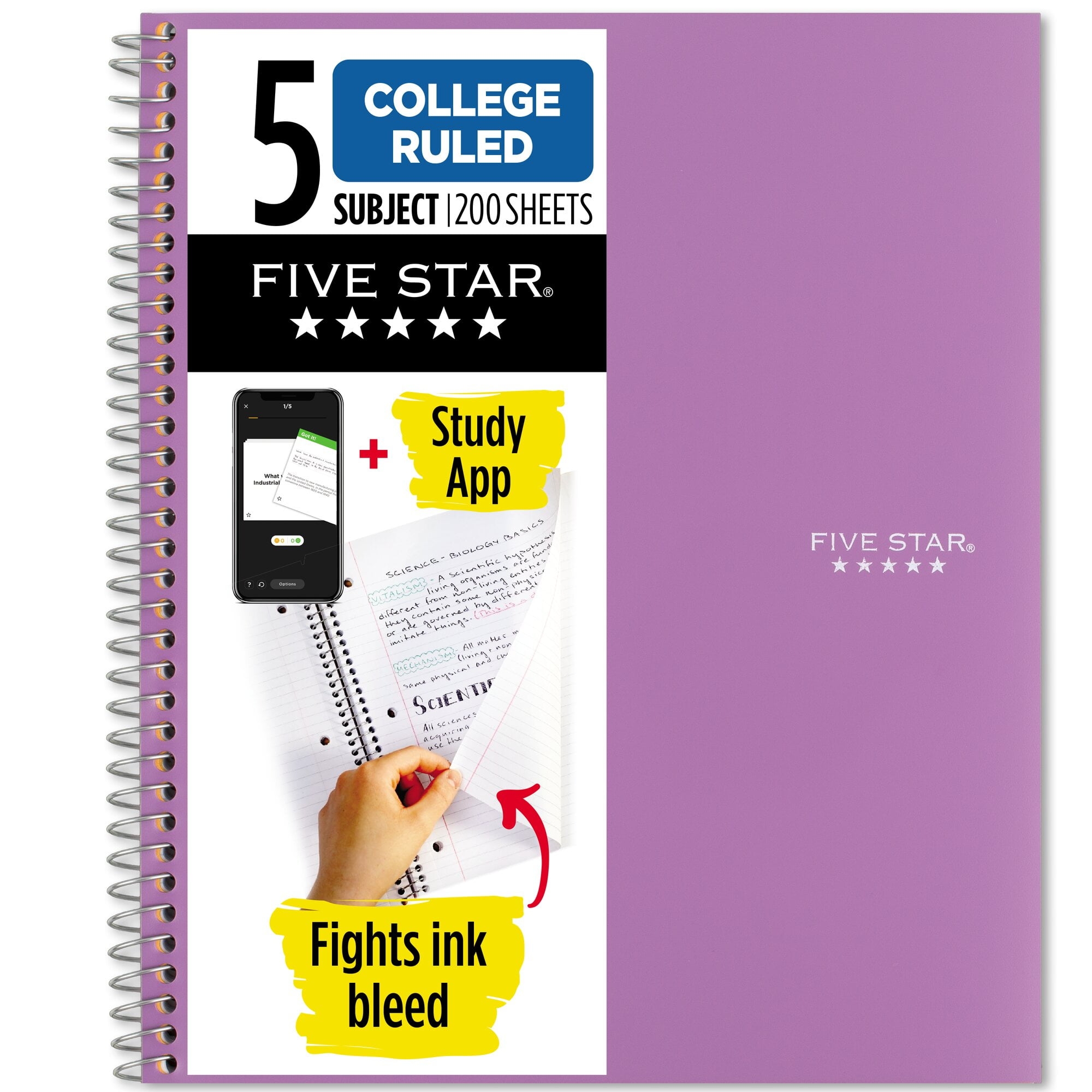 Five Star Recycled Spiral Notebook 5 Subject College Ruled 11 X 8 1 2 Amethyst With Pockets 820004CF1 WMT Walmart