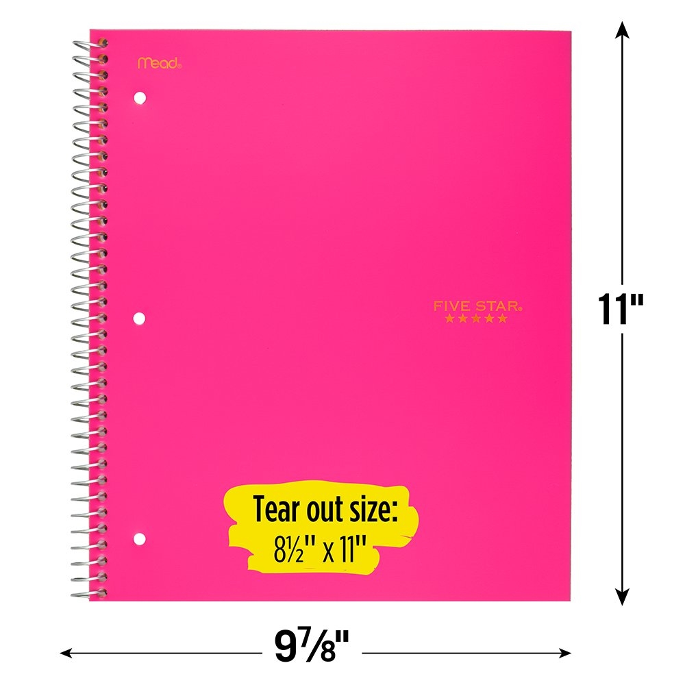 Five Star Spiral Notebook 5 Subject College Ruled Paper 200 Sheets 11 X 8 1 2 Bright Pink 73519 Amazon in Office Products